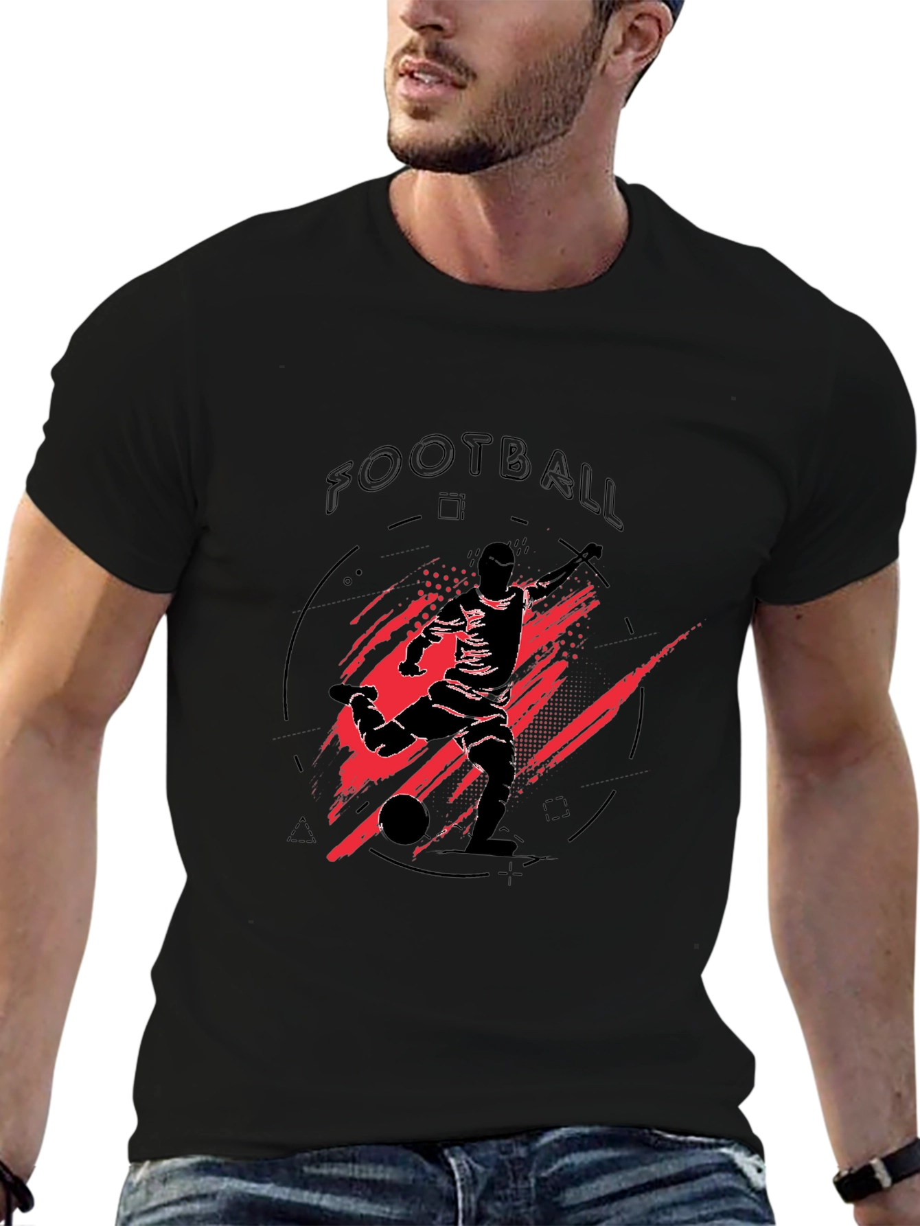 Black Football Graphic Tee - Black Sports T-Shirt view 6