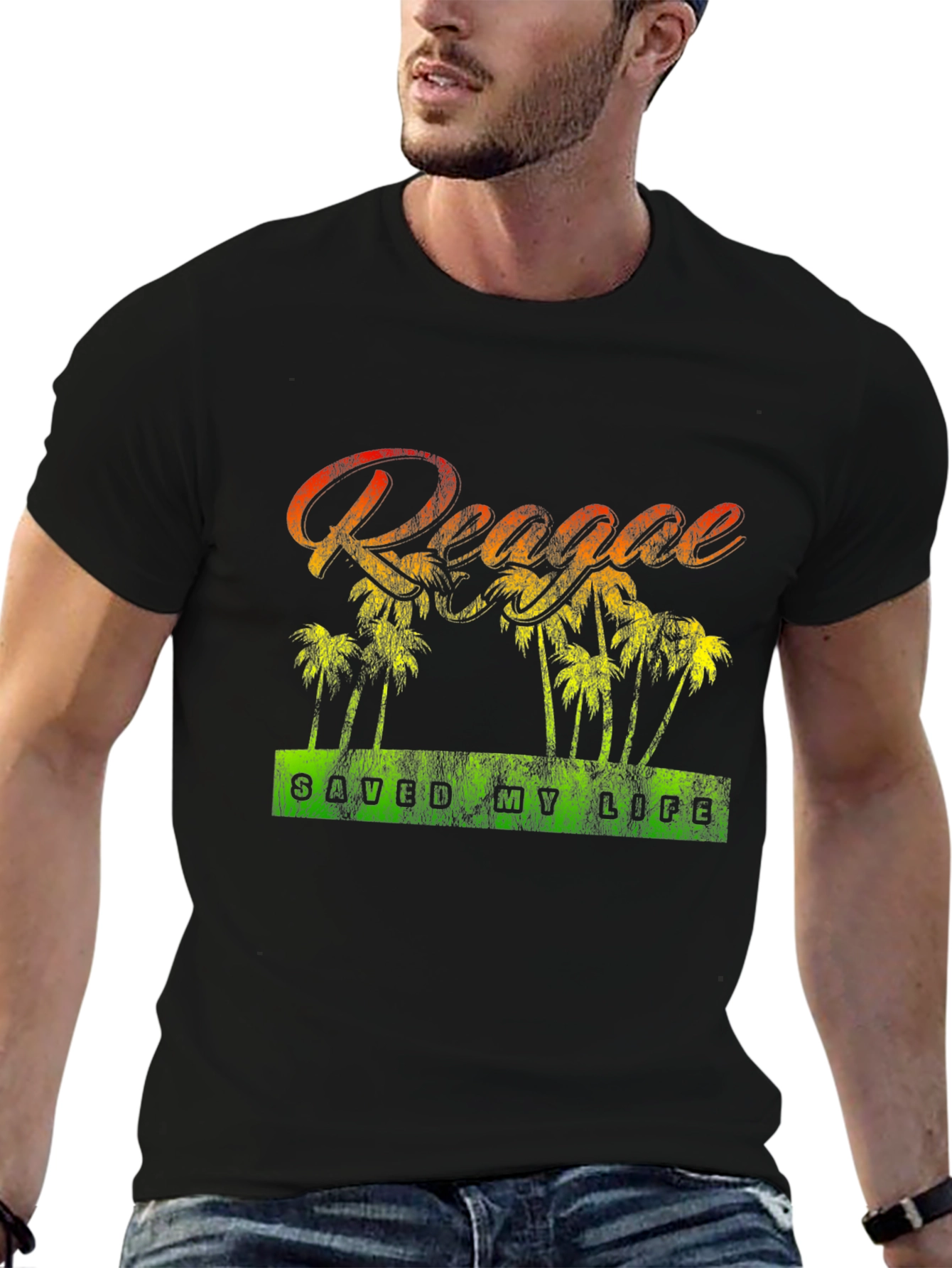 Reggae Saved My Life Black Graphic T-Shirt - 6