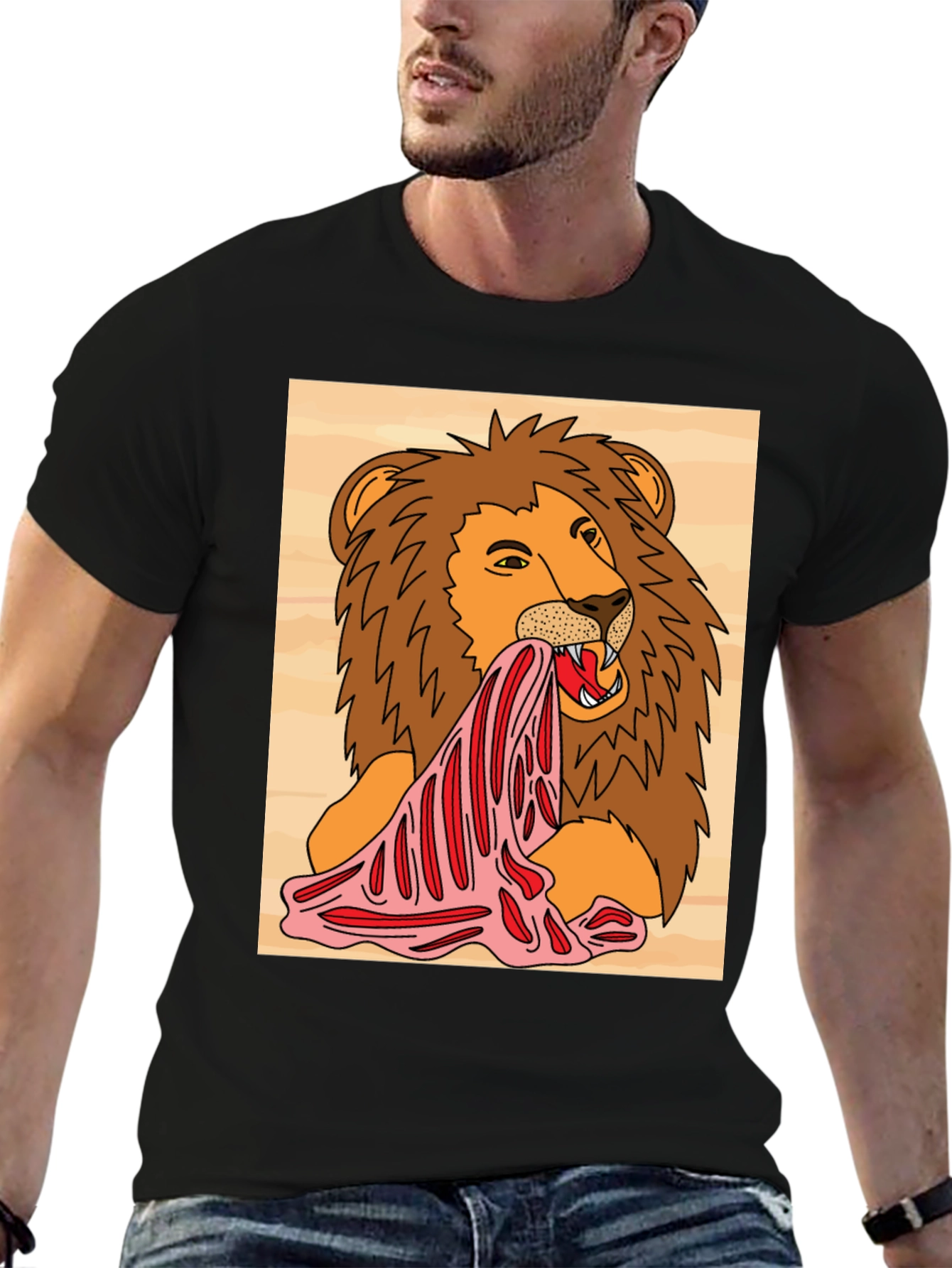 Black Lion Eating Meat Graphic Tee - Black view 6