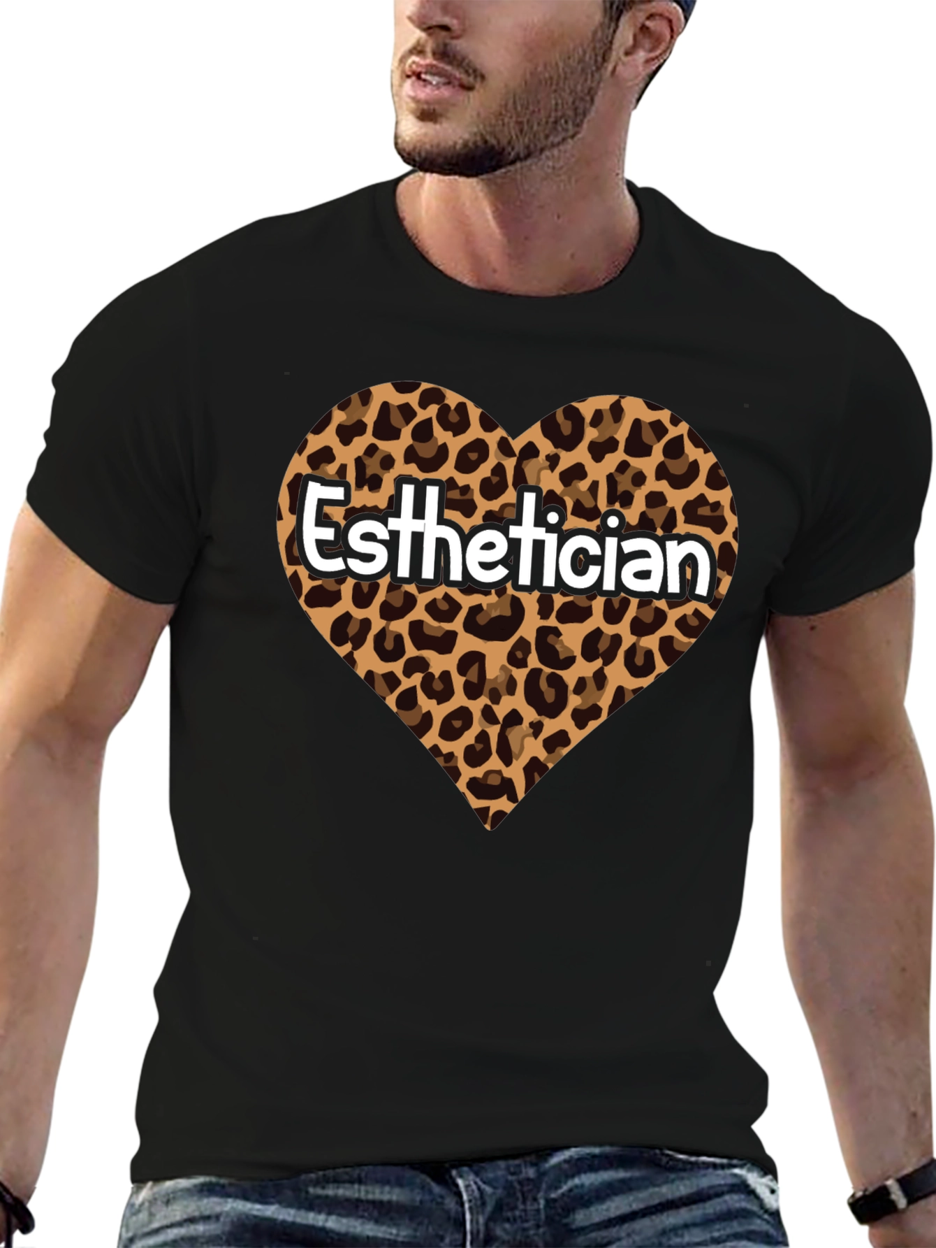 Black Esthetician Leopard Heart Graphic Tee view 6