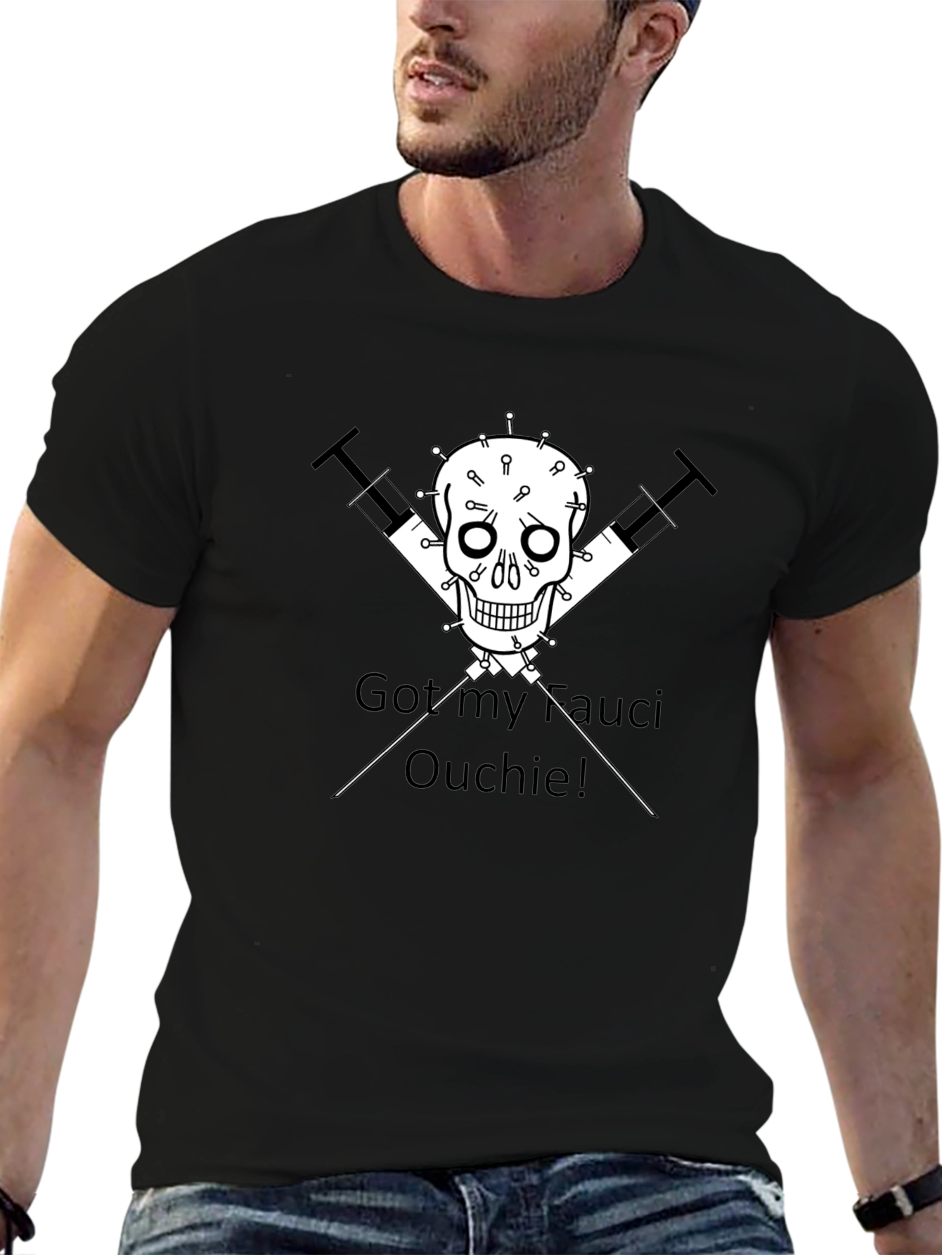 Black Got My Fauci Ouchie! Black Novelty Graphic Tee view 6