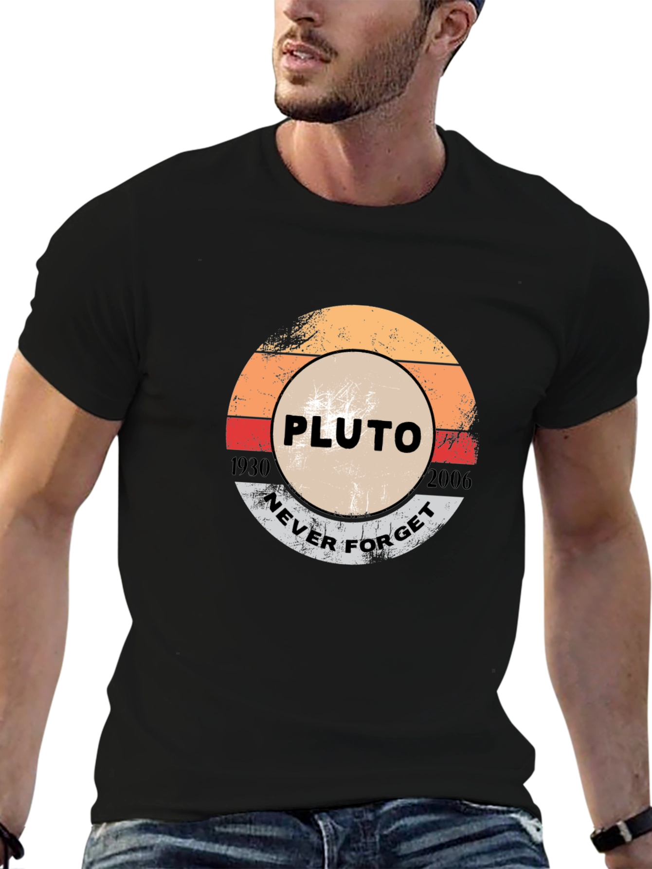Black Pluto Never Forget Graphic T-Shirt view 6