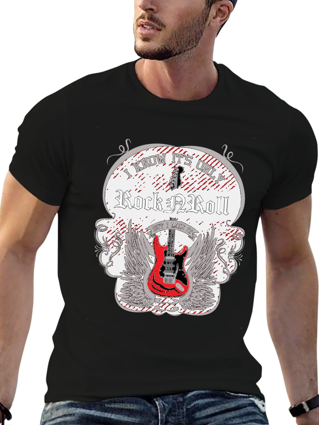 Black Rock and Roll Guitar T-Shirt view 6