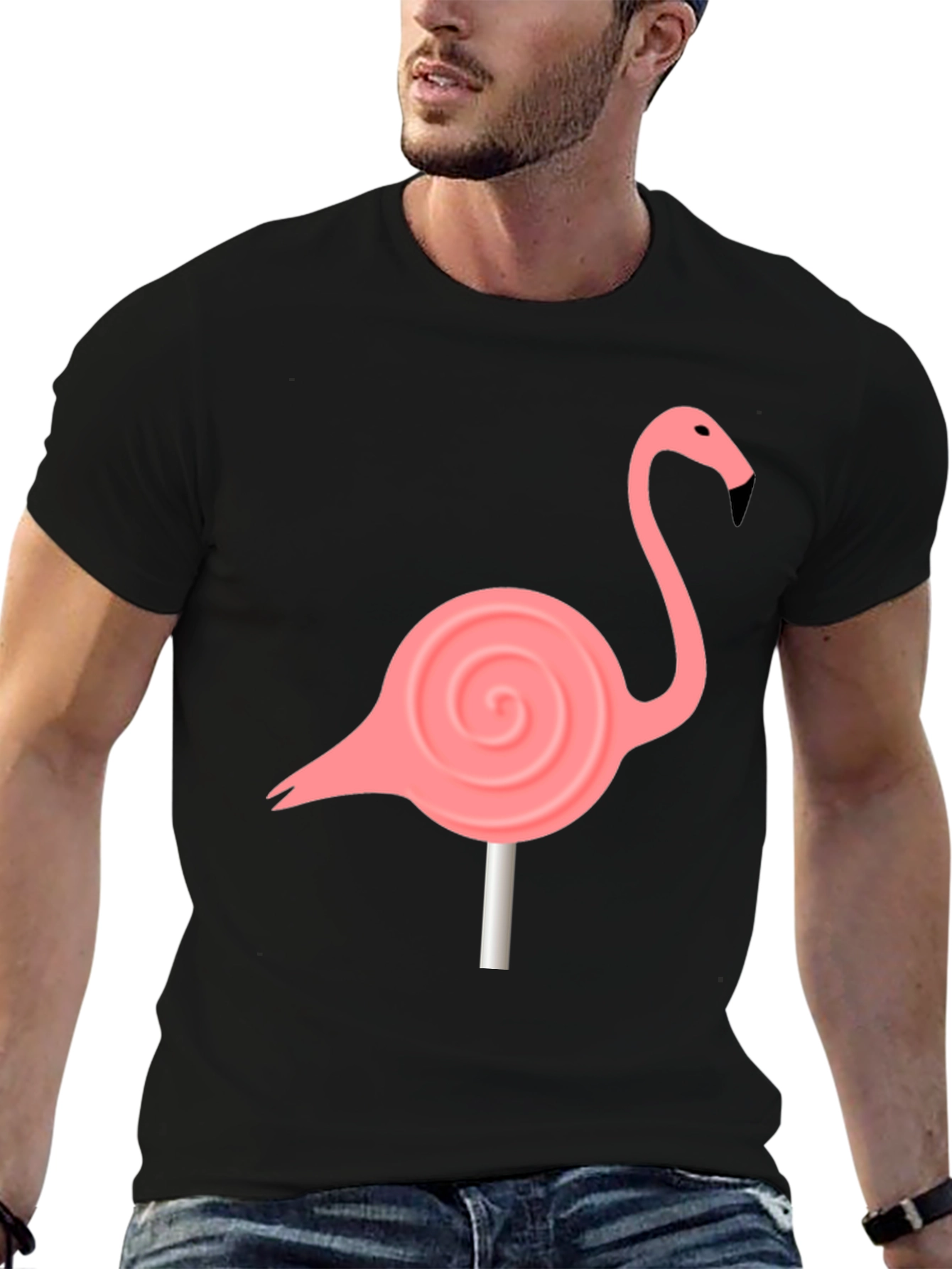 Black Flamingo Lollipop Graphic Tee - Black Cotton Blend view 6