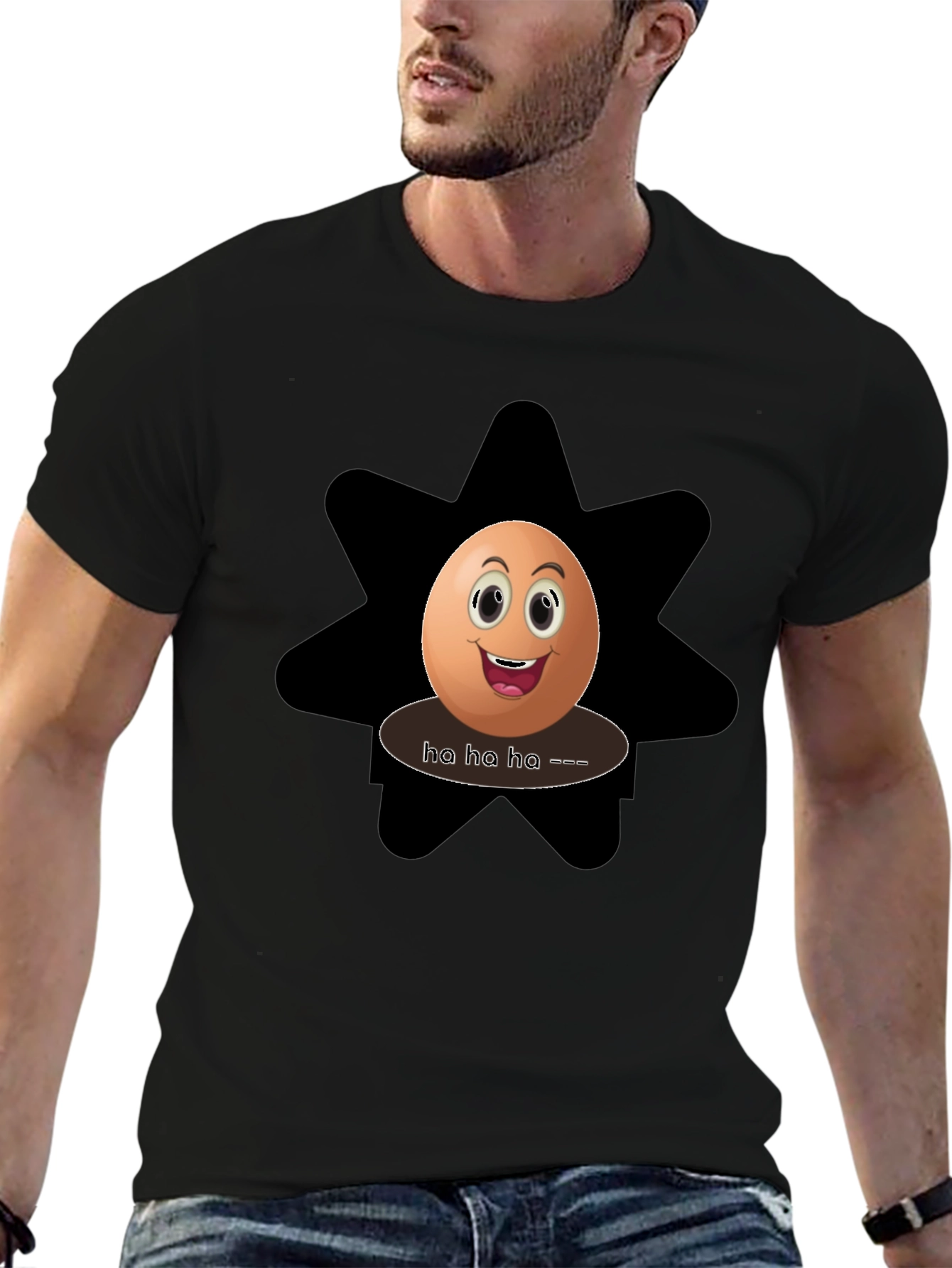 Black Funny Egg Graphic Tee - Black Cotton T-Shirt view 6