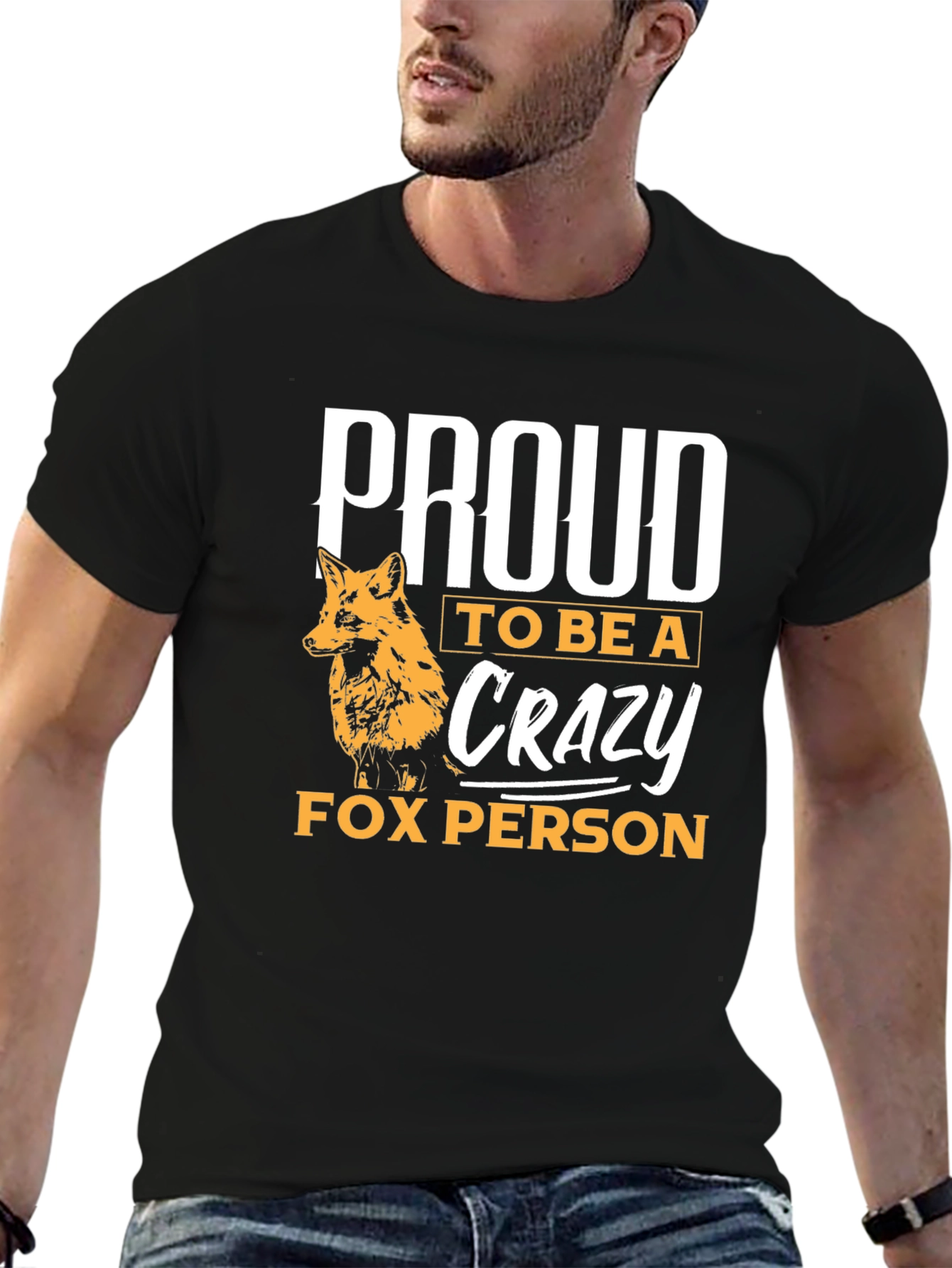 Black Proud Crazy Fox Person T-Shirt - Unique Design view 6