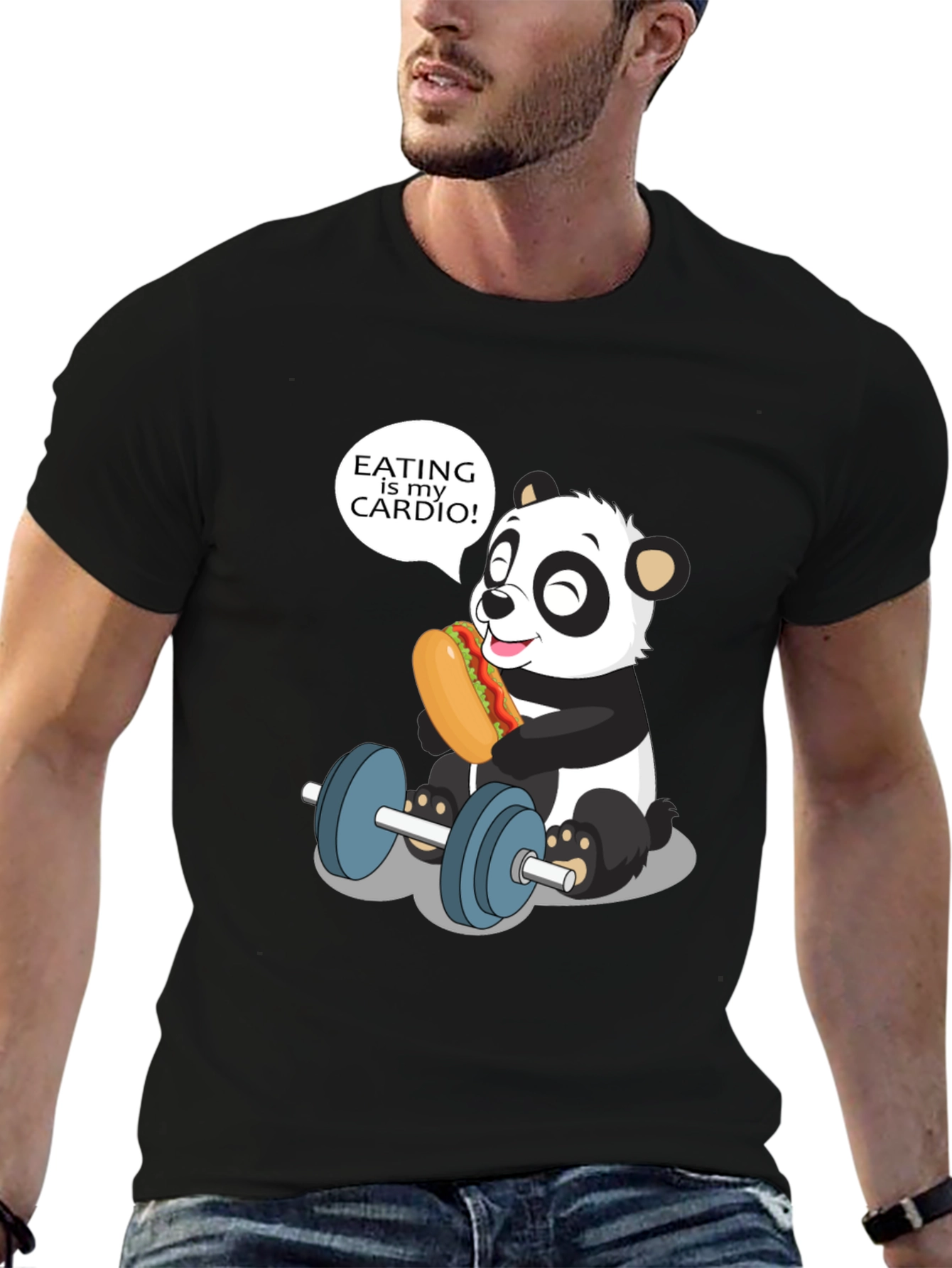 Black Funny Panda Eating is My Cardio T-Shirt view 6