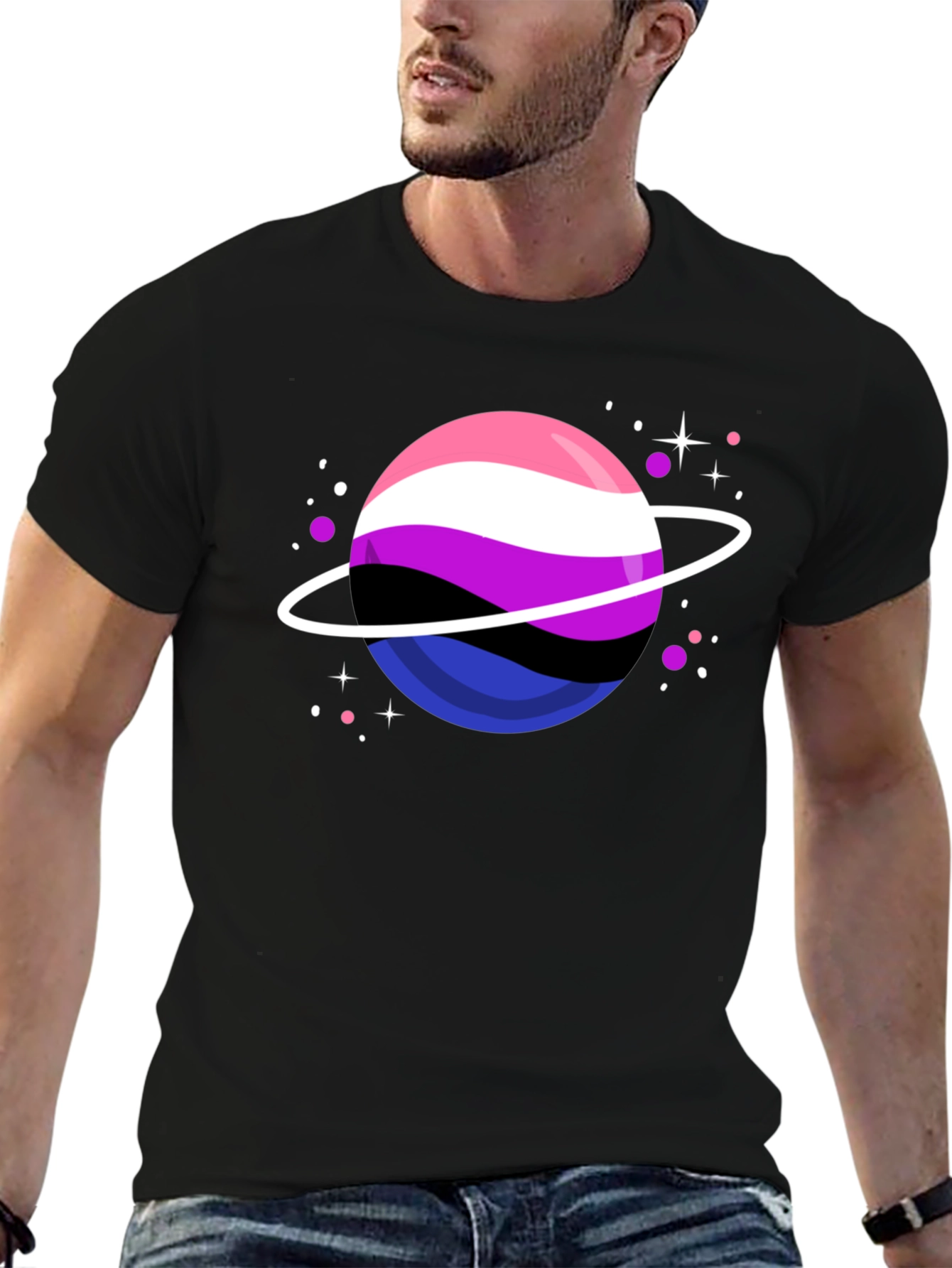 Black Genderqueer Pride Planet T-Shirt view 6