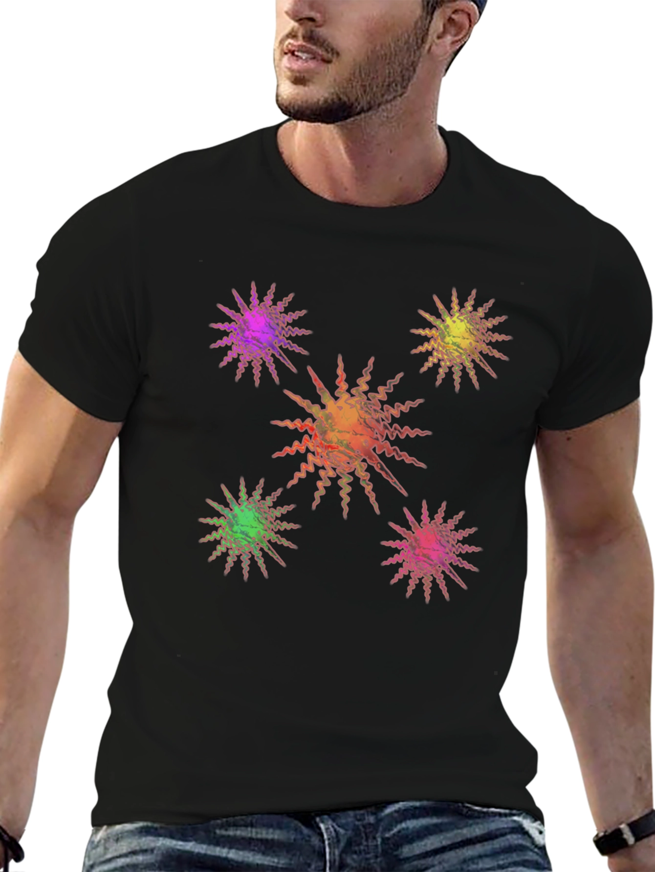 Black Starburst Graphic Print Black T-Shirt view 6