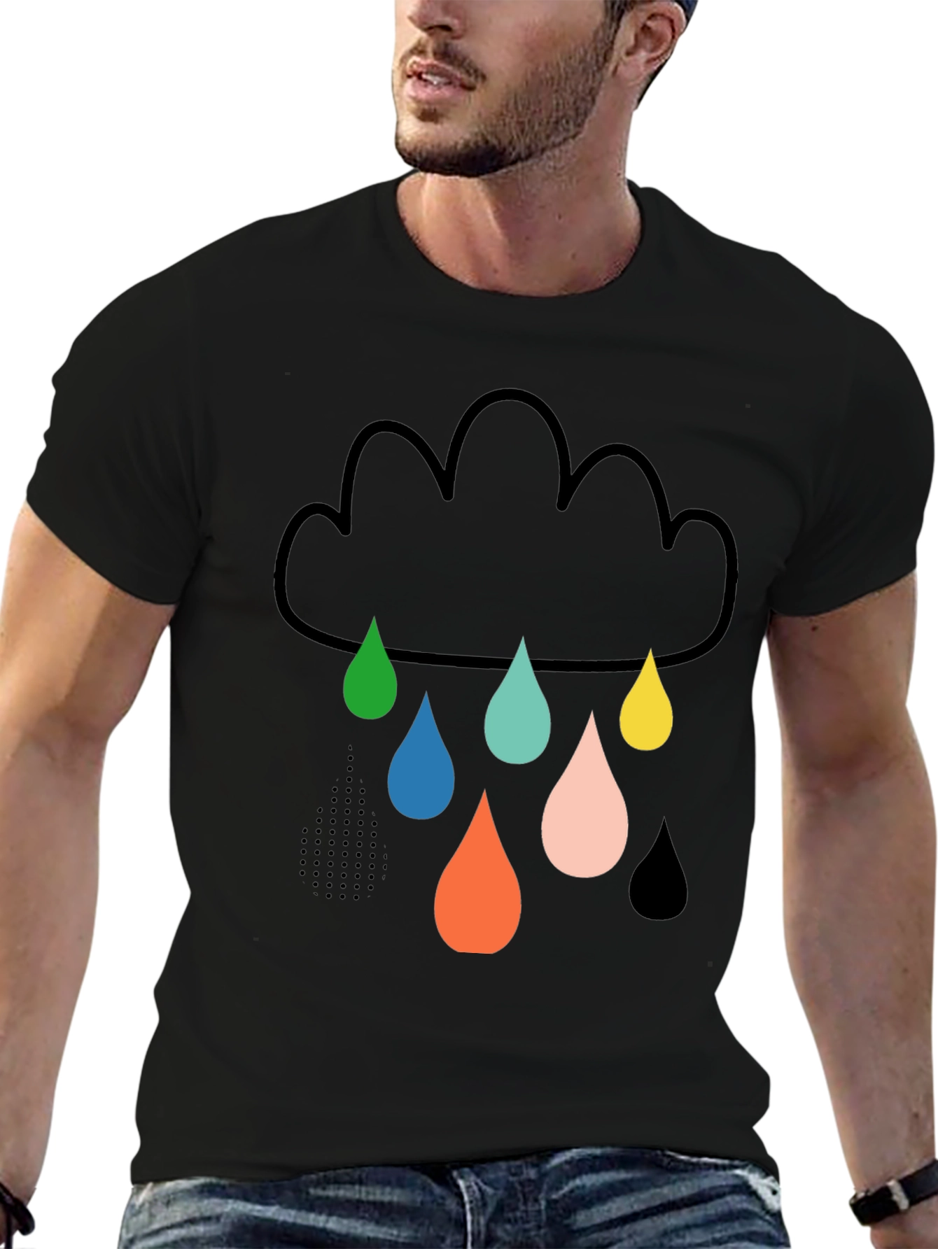 Black Fun Cloud Raindrop Graphic Tee - Soft Cotton T-Shirt view 6