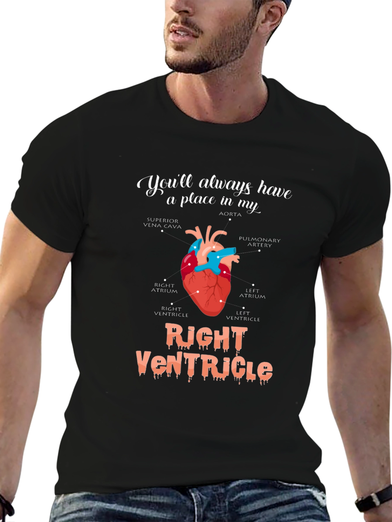 Black Anatomical Heart T-Shirt - You'll Always Have a Place view 6