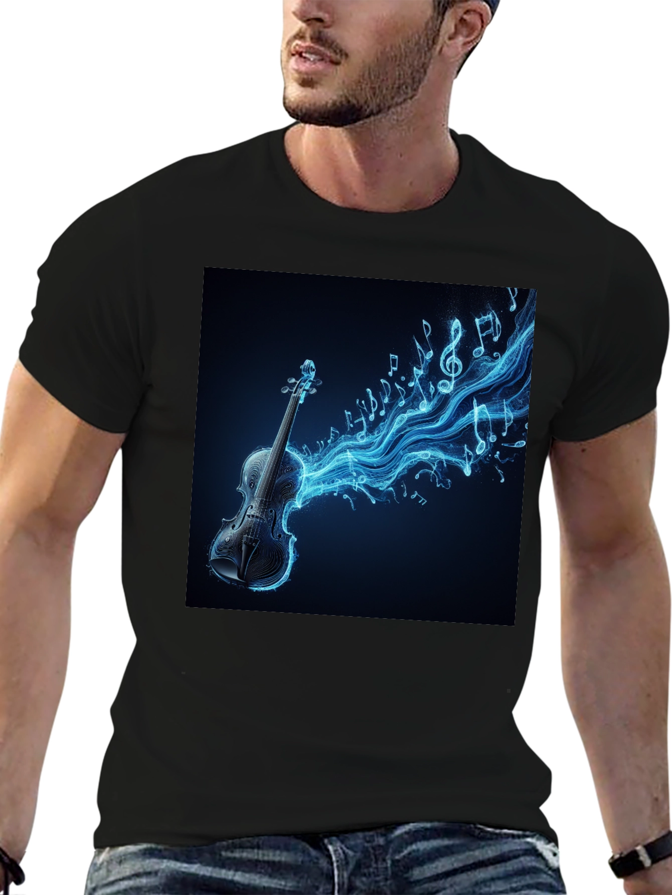 Black Electric Violin Music T-Shirt - Black view 6