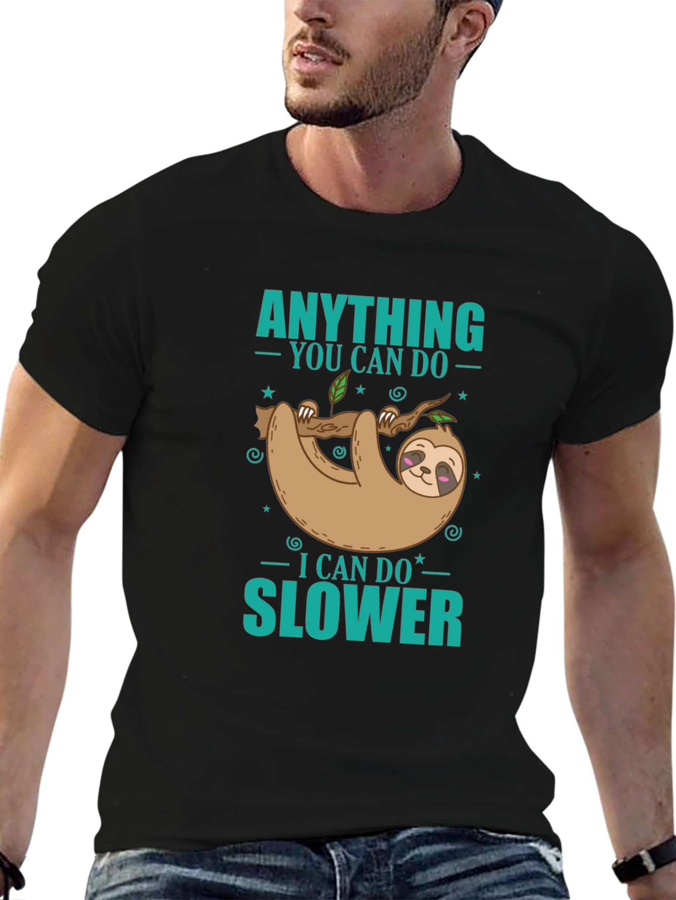 Black Funny Sloth T-Shirt - Anything You Can Do Slower Tee view 6