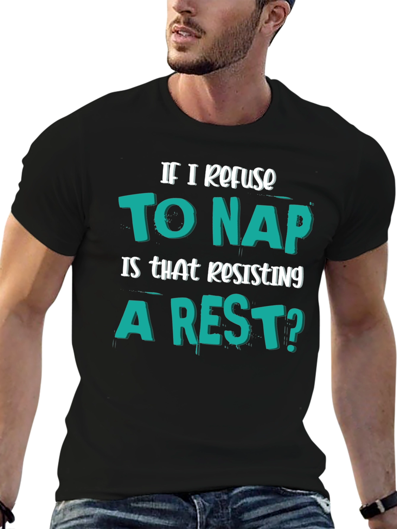 Black Funny "Resisting a Rest" Napping Humor T-Shirt view 6