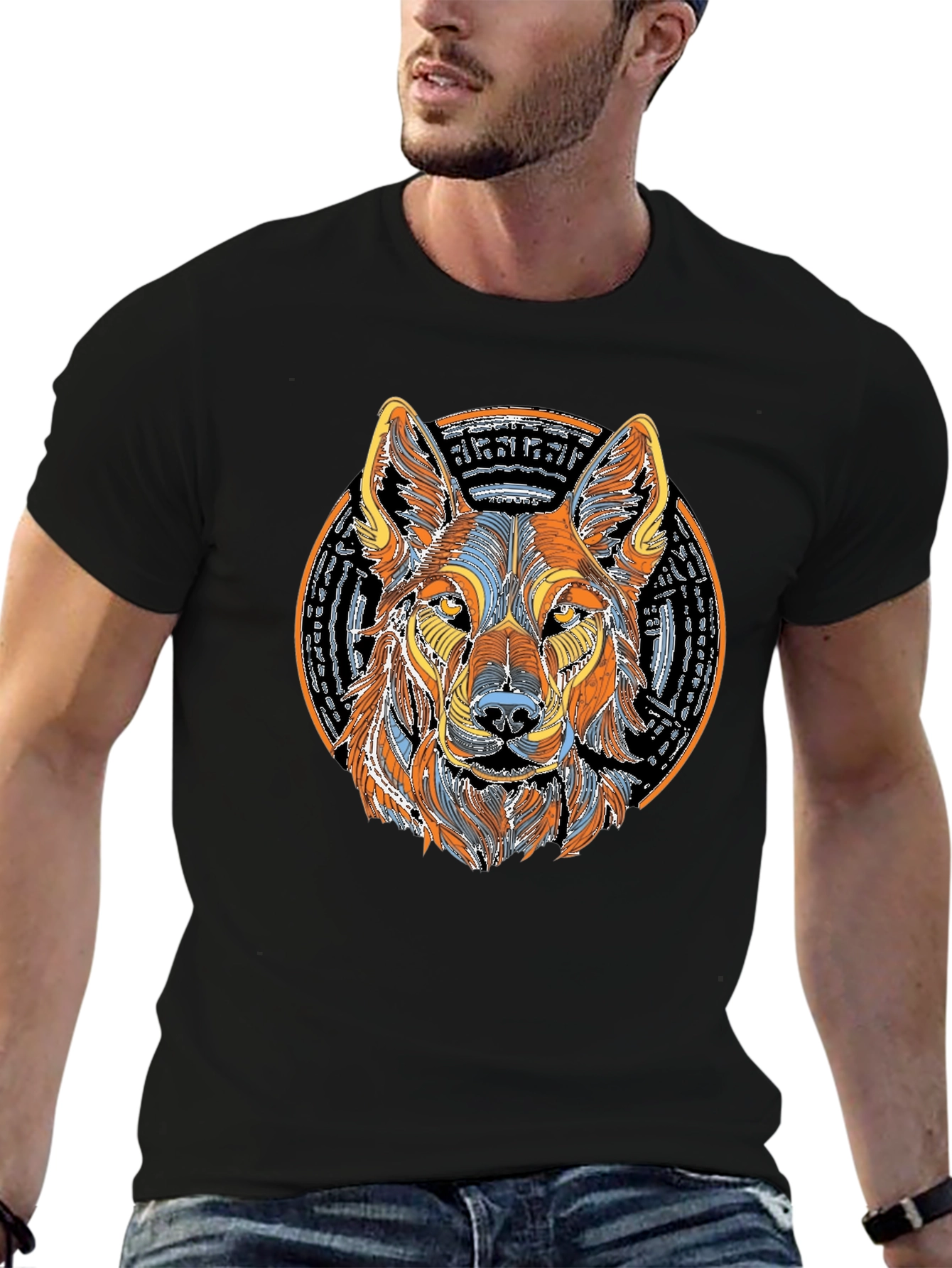 Black Wolf Graphic Print Black T-Shirt view 6