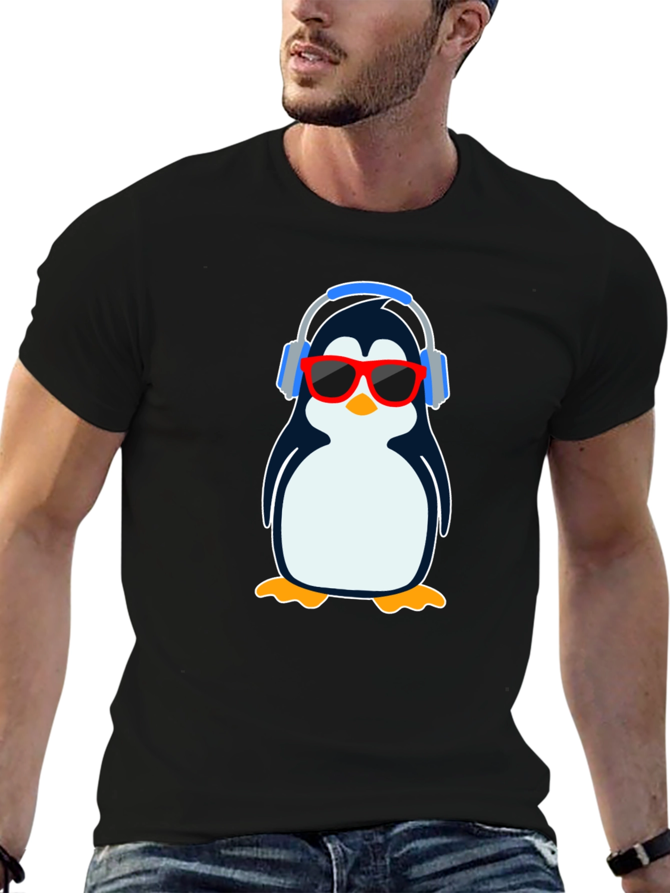 Black Cool Penguin Graphic T-Shirt - Black view 6