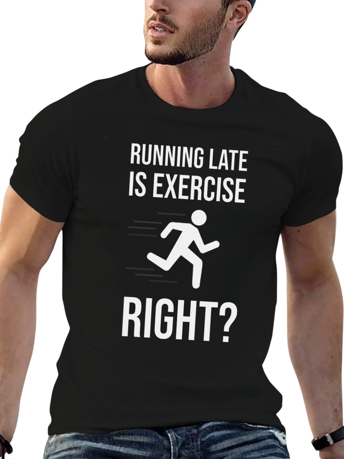 Black Running Late Is Exercise Graphic T-Shirt view 6