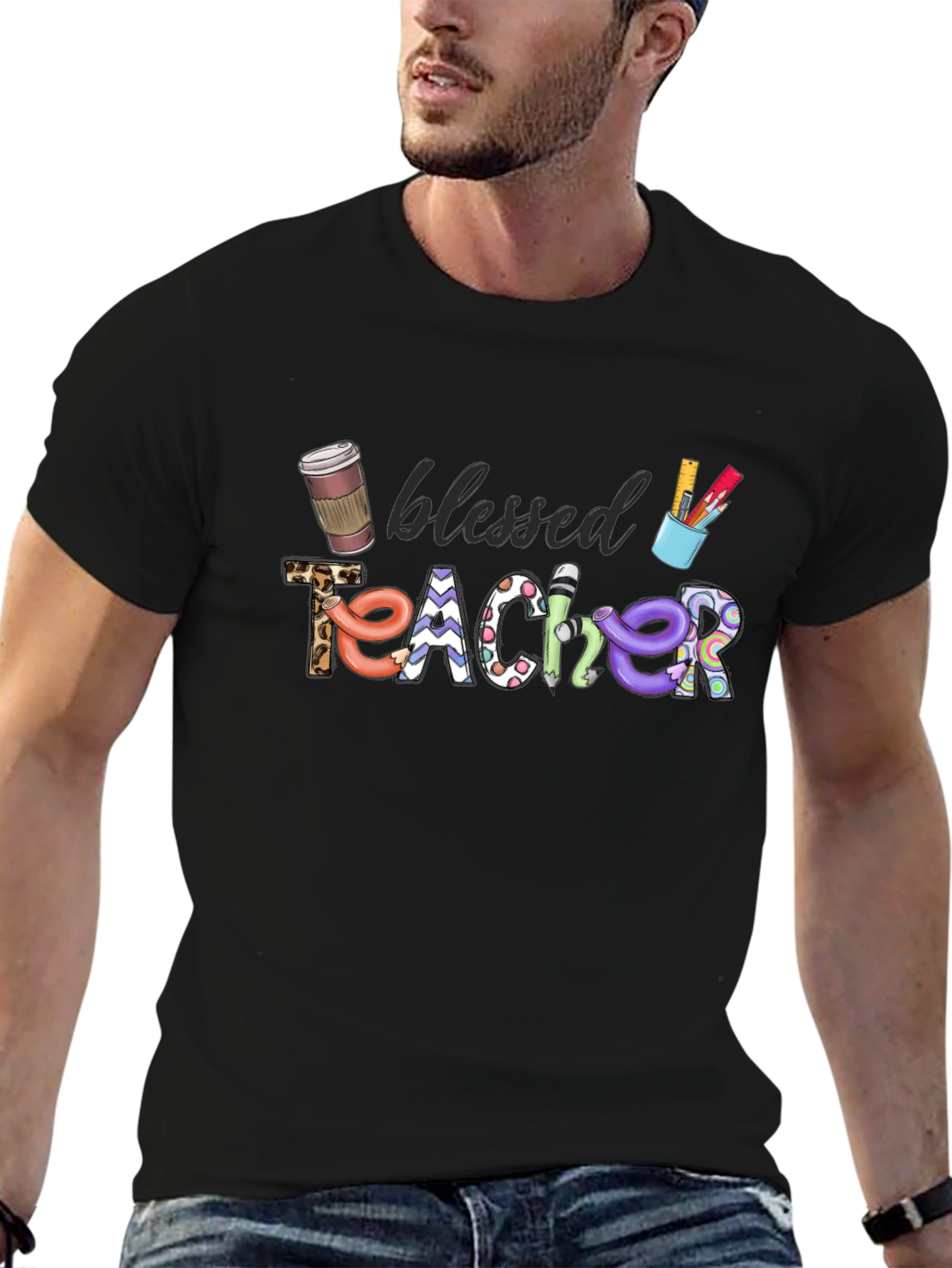 Black Blessed Teacher Graphic T-Shirt view 6