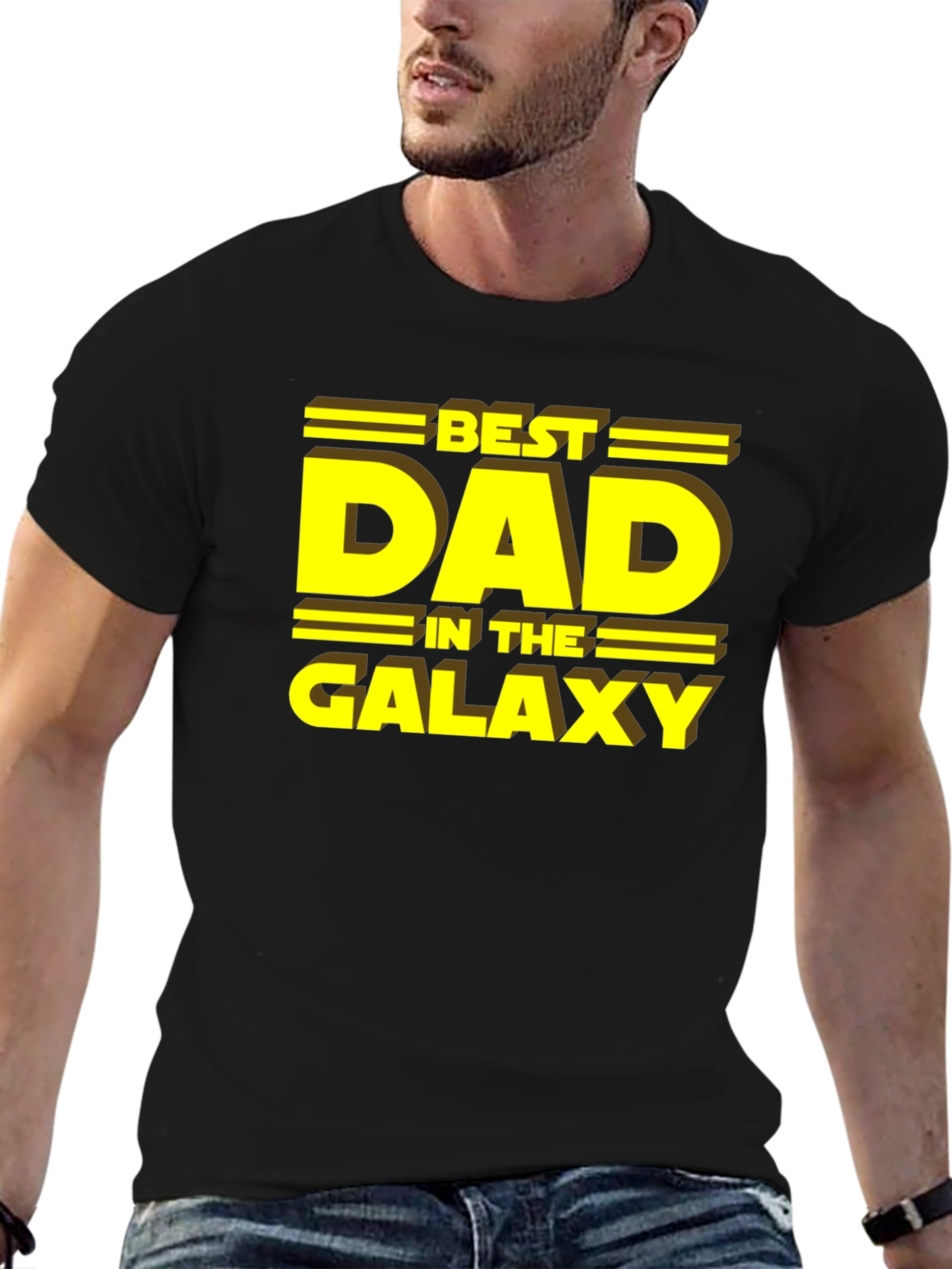 Black Best Dad in the Galaxy T-Shirt view 6