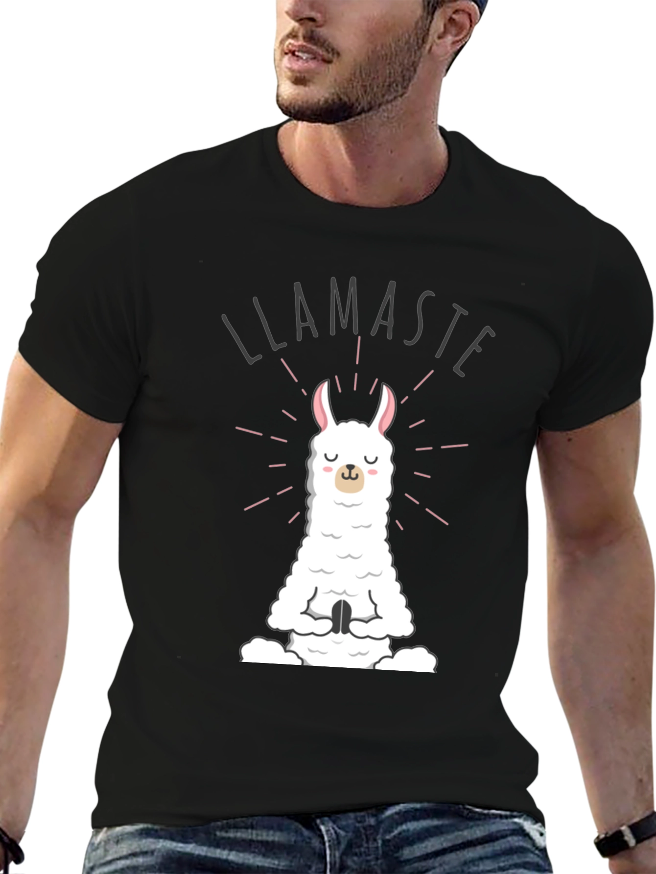 Black Llamaste Meditation T-Shirt - Funny Yoga Tee view 6