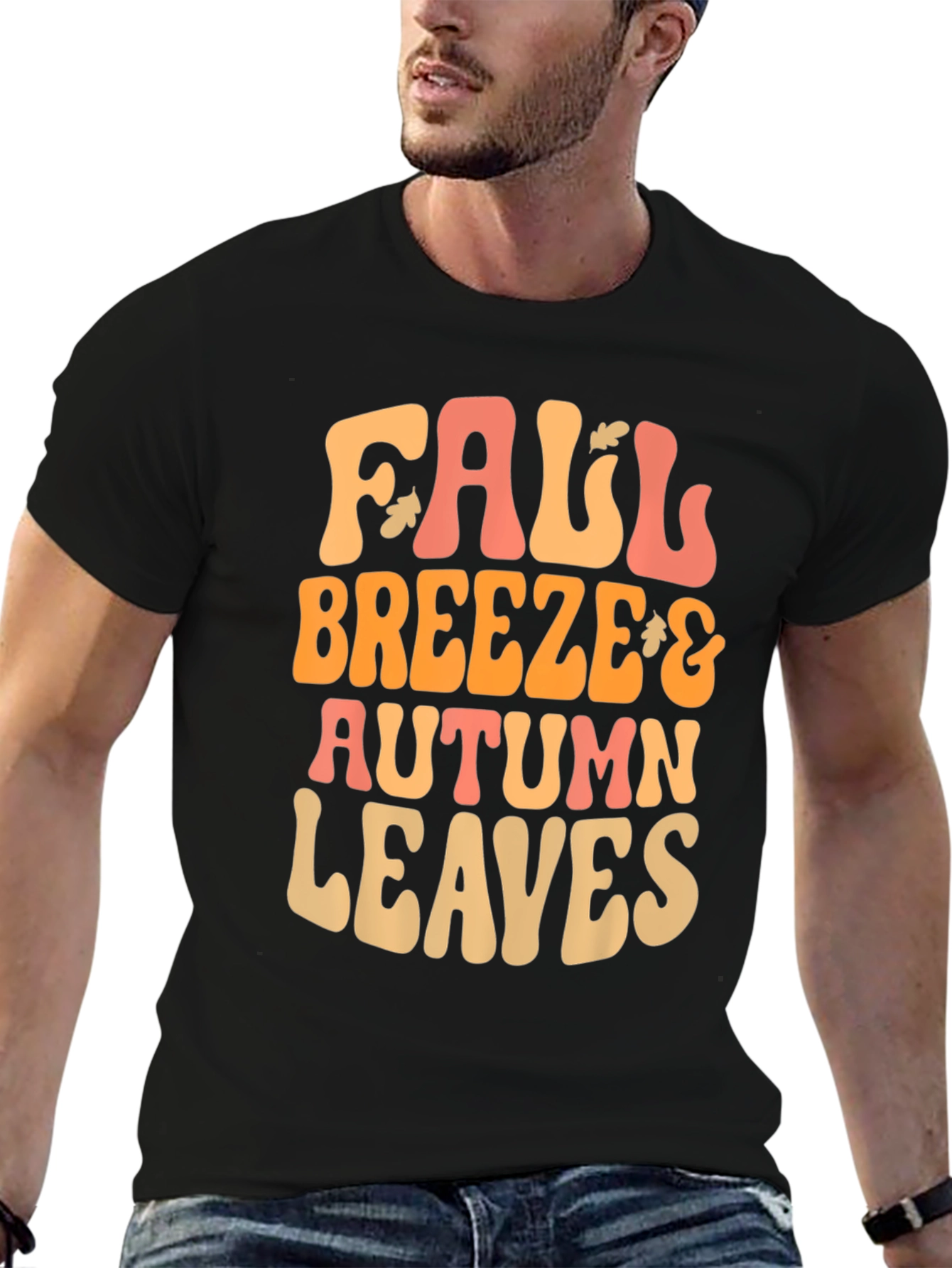 Black Fall Breeze Autumn Leaves Graphic Tee view 6