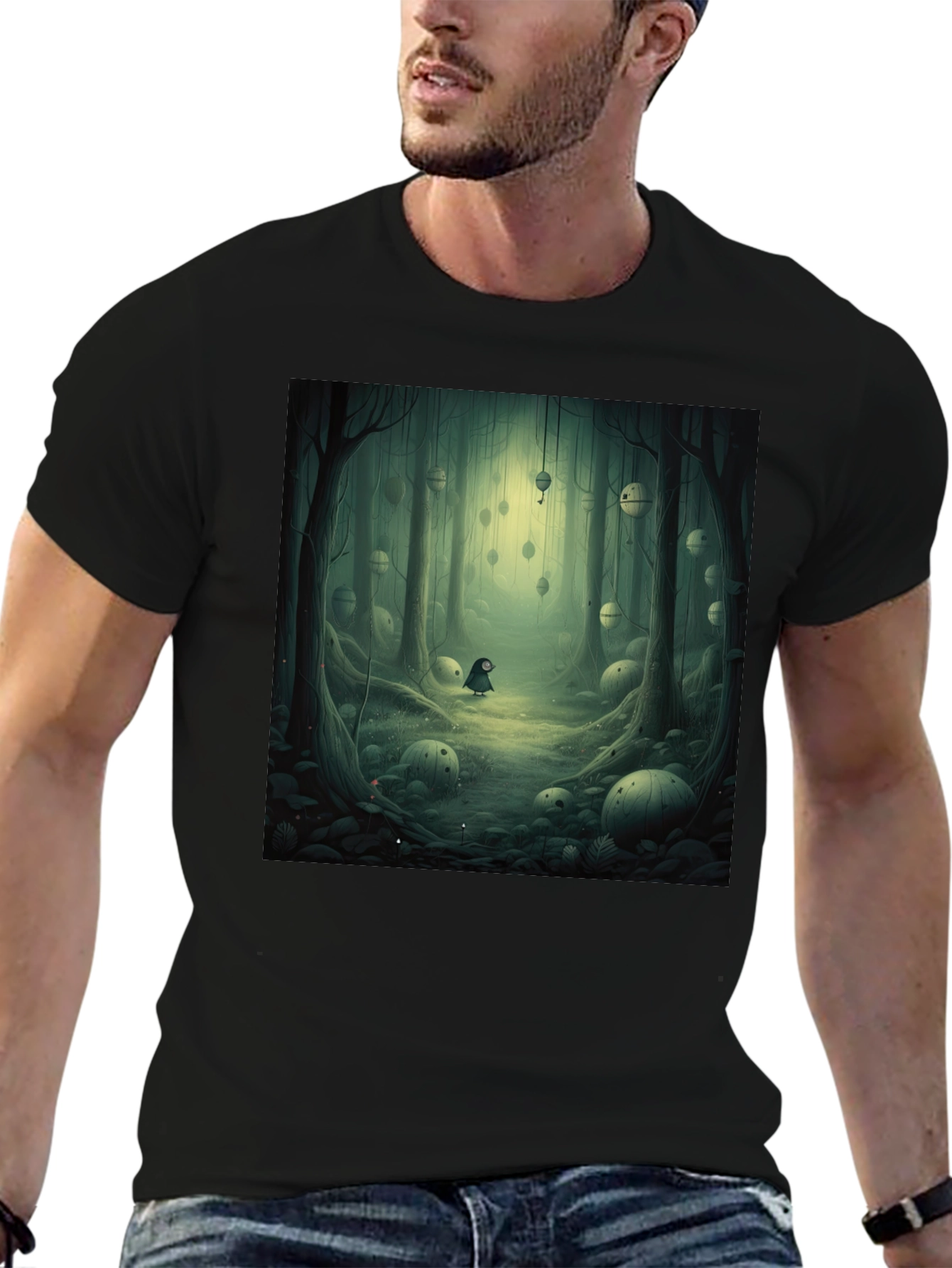Black Eerie Forest Graphic Tee - Unique Design T-Shirt view 6