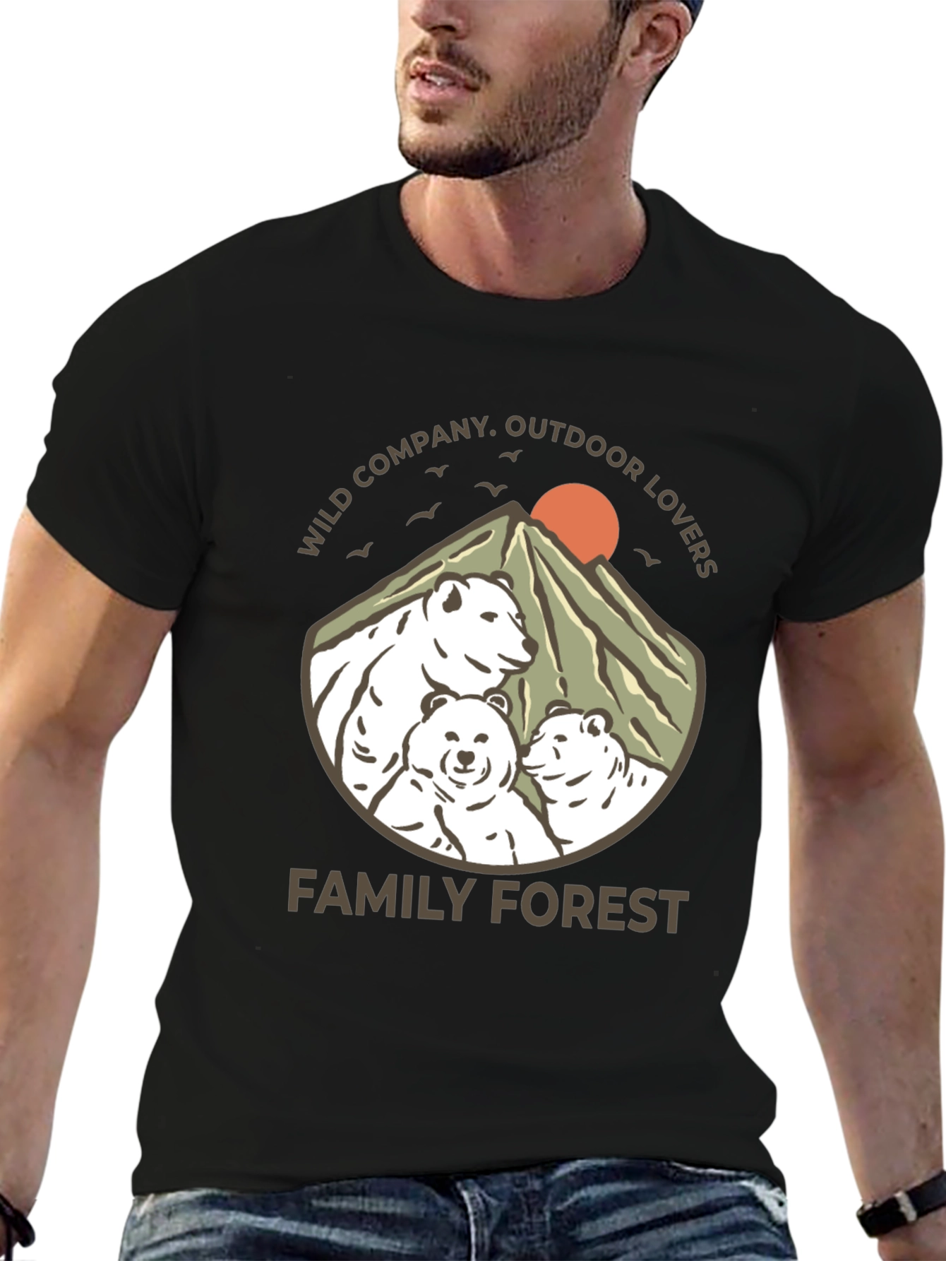 Black Family Forest Bear Graphic T-Shirt view 6