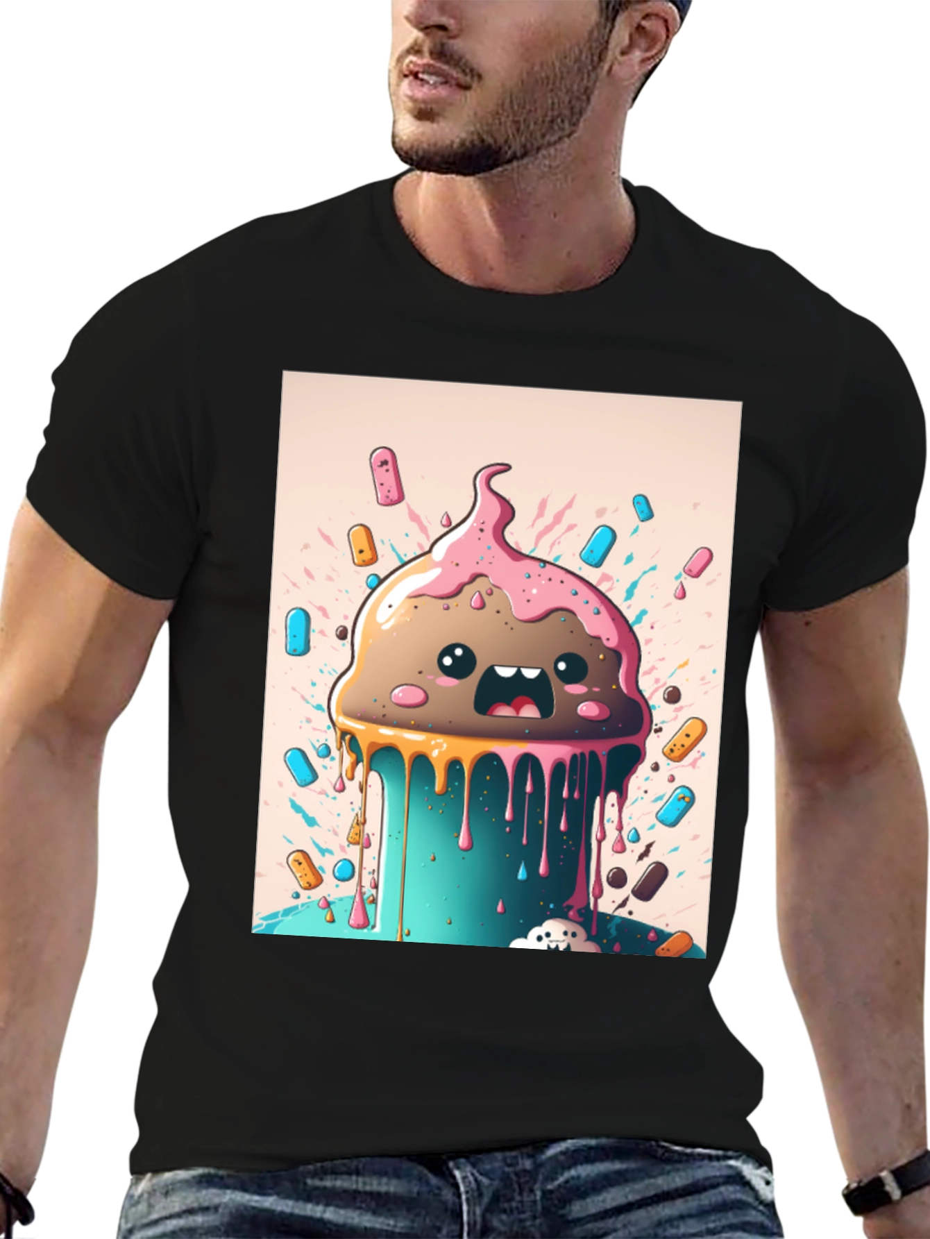 Black Kawaii Melting Ice Cream Graphic Tee view 6