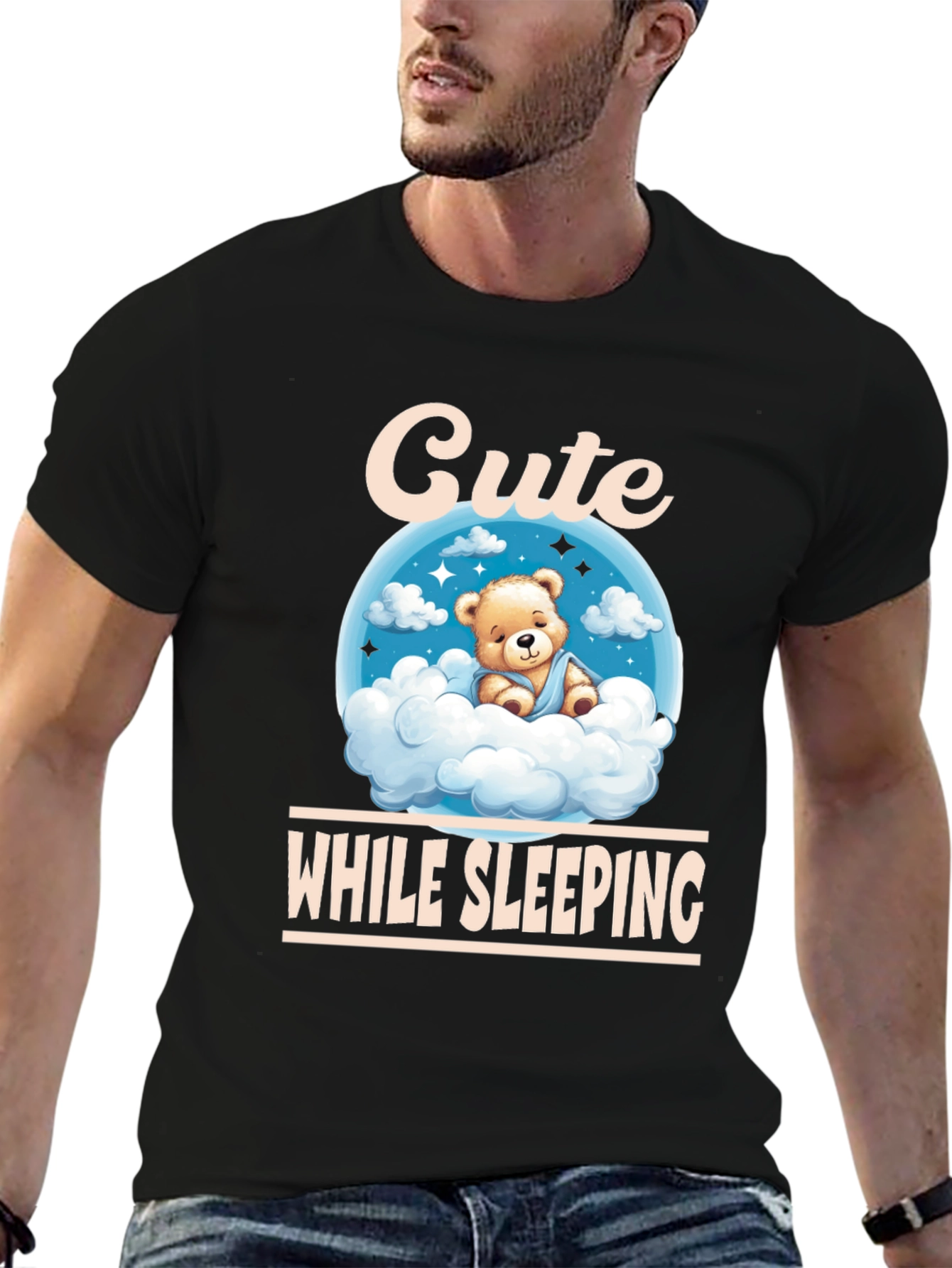 Black Cute While Sleeping Black T-Shirt view 6