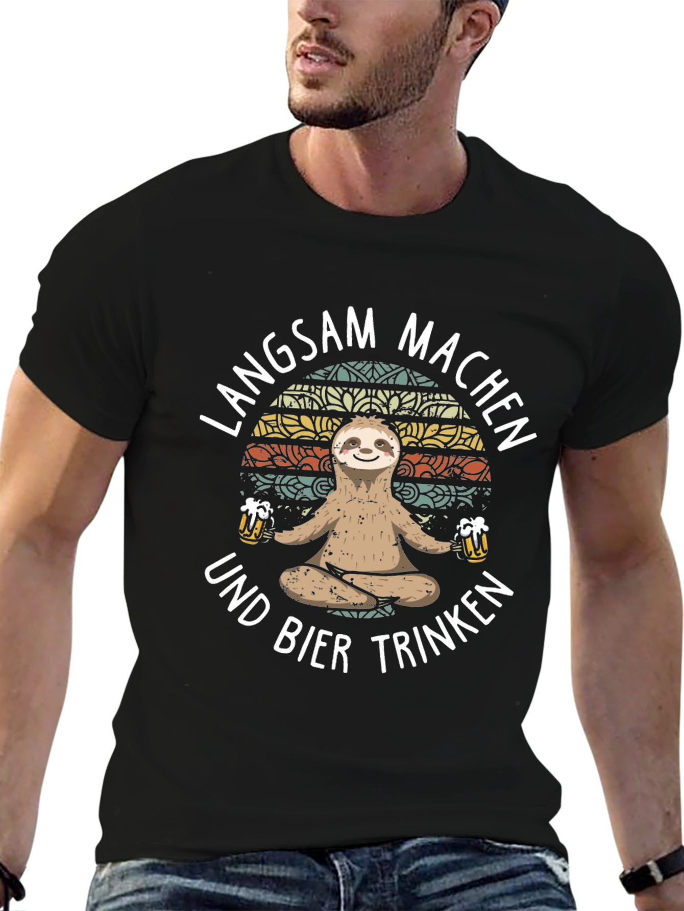 Black Langsam Machen Und Bier Trinken Sloth T-Shirt view 6