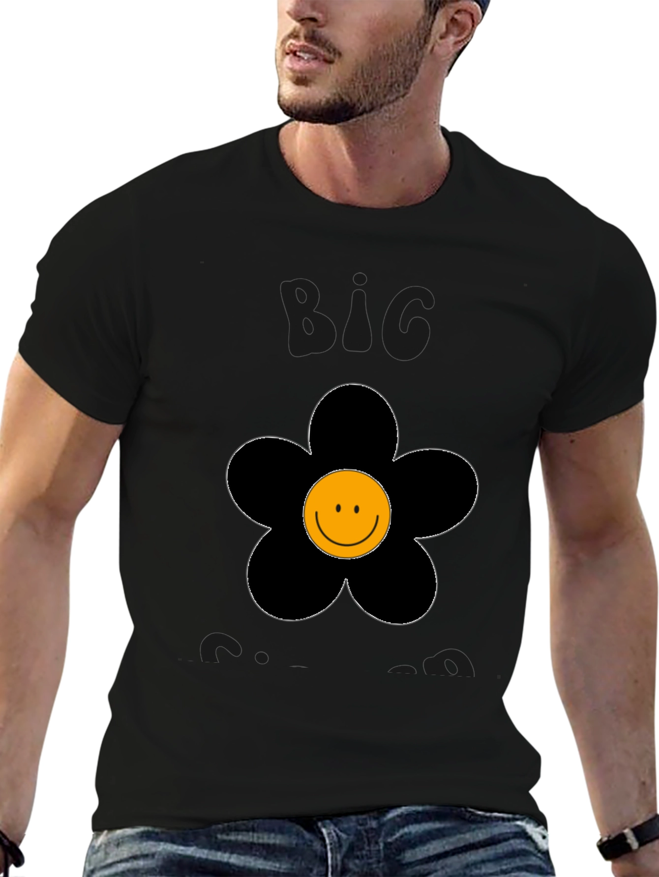 Black Big Smiles Smiley Face Flower Graphic T-Shirt view 6