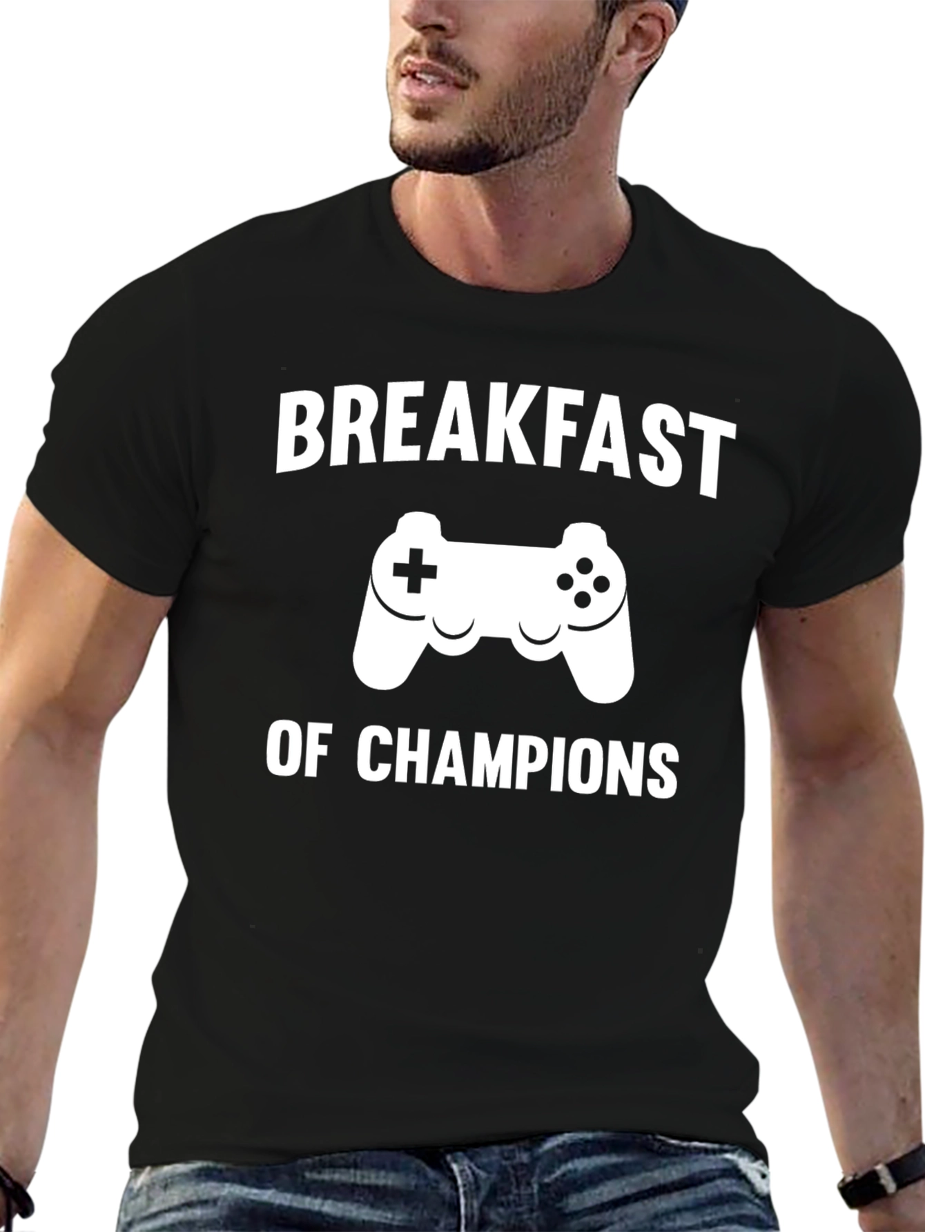 Black Breakfast of Champions Gaming T-Shirt view 6