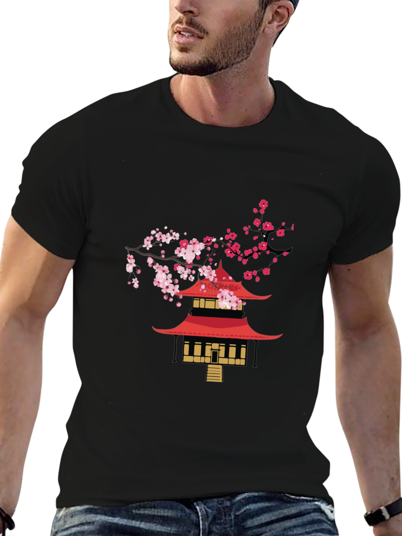Black Pagoda Blossom Graphic T-Shirt view 6