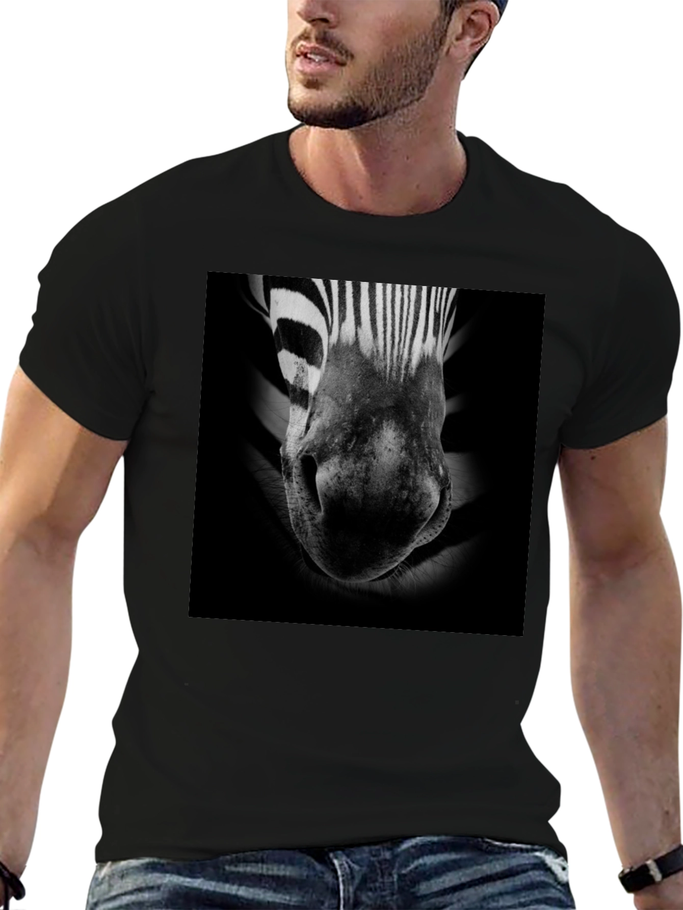 Black Zebra Nose Graphic T-Shirt - Black Cotton Tee view 6