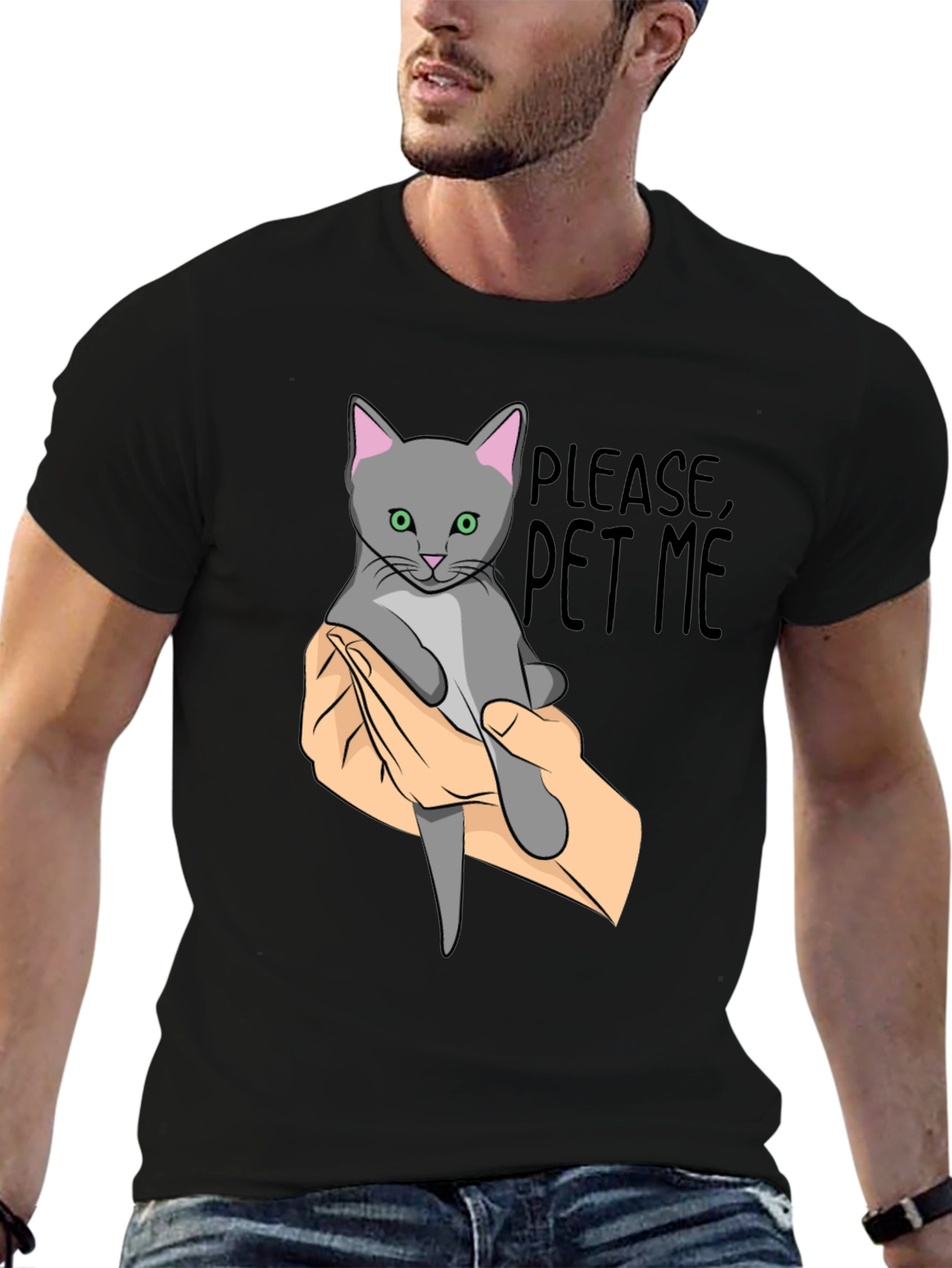 Black Please Pet Me Cat Graphic T-Shirt view 6