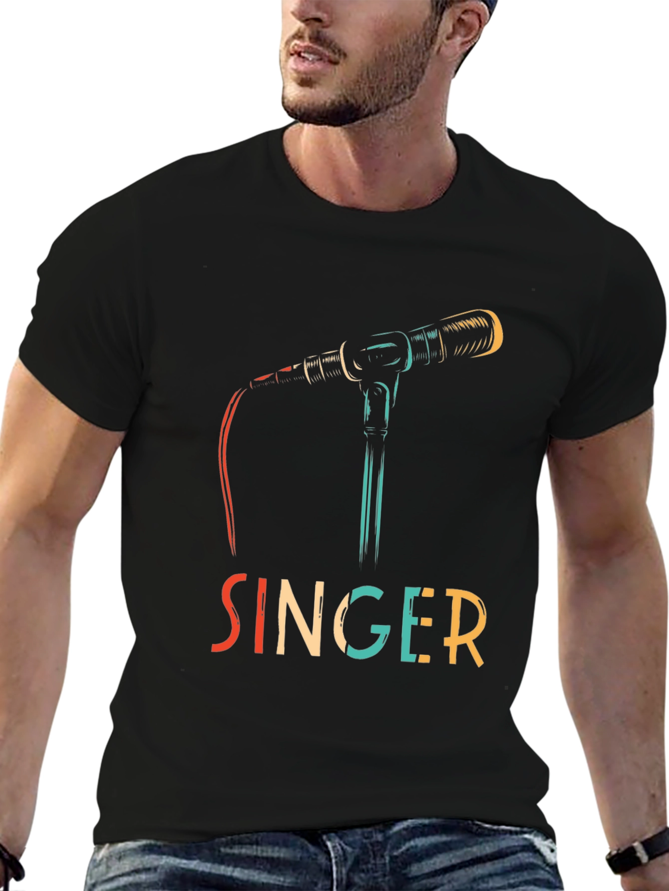 Black Singer Microphone Graphic Tee view 6