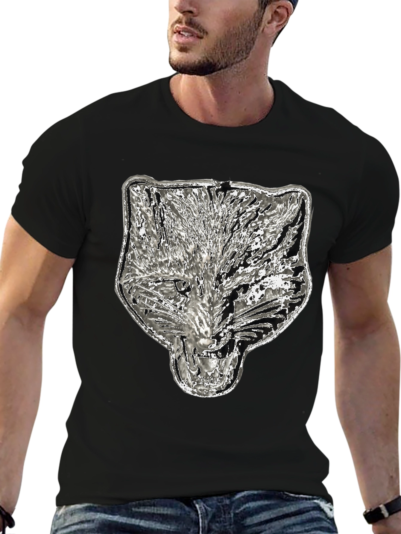 Black Wolf Graphic Tee - Black Cotton Blend view 6