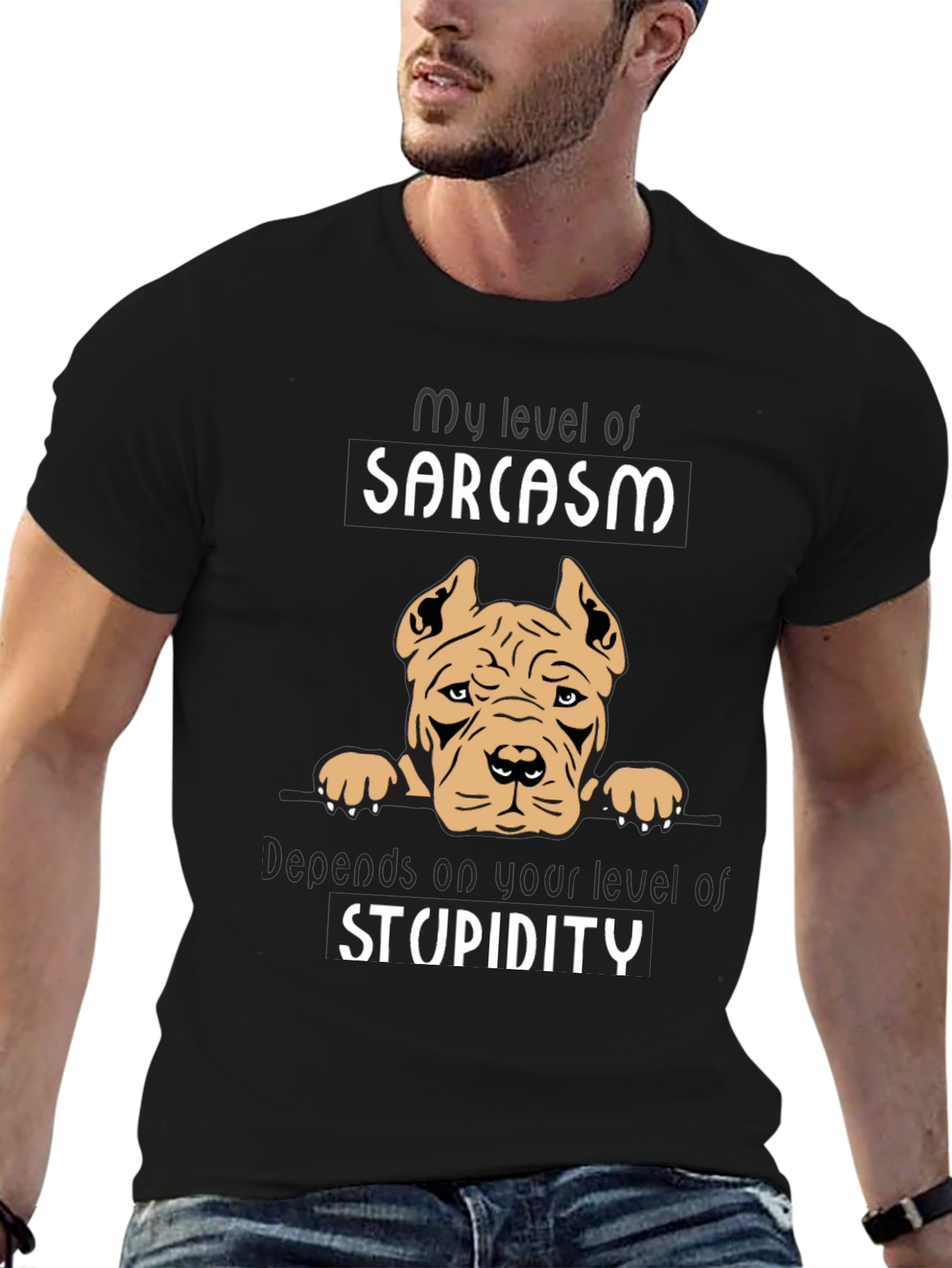Black Sarcastic Dog Graphic Tee - Men's Black T-Shirt view 6
