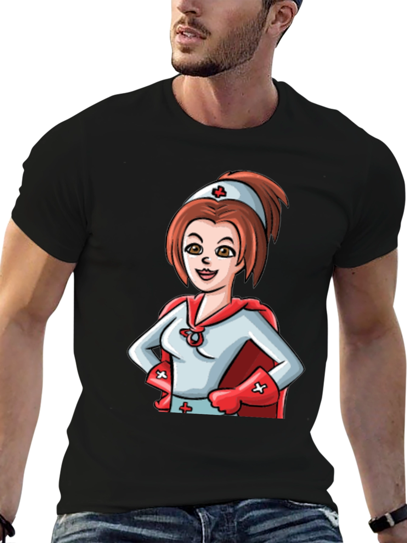 Black Nurse Superhero T-Shirt - Black Cotton Tee view 6