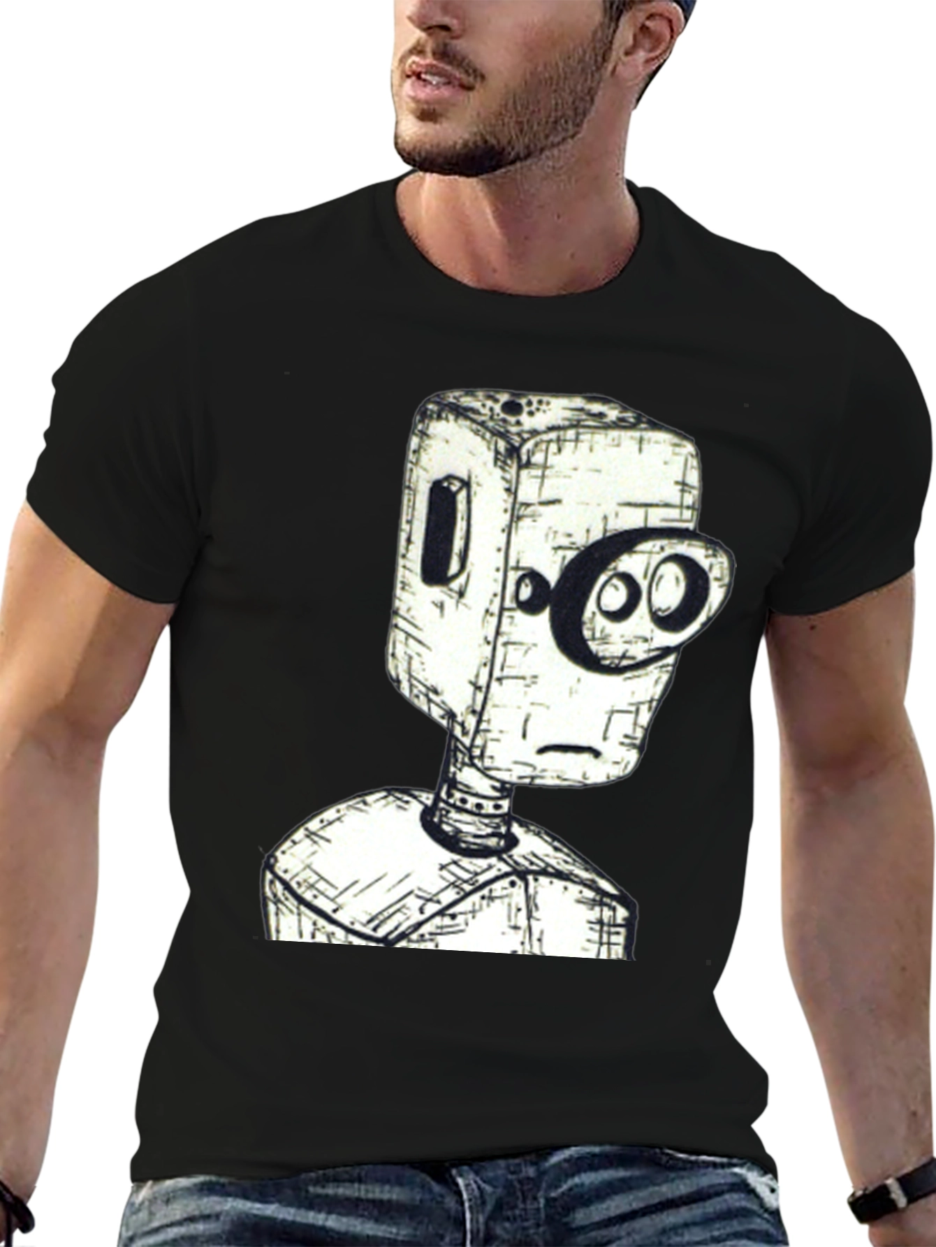 Black Robot Head Graphic Tee - Unique Design, Black Shirt view 6