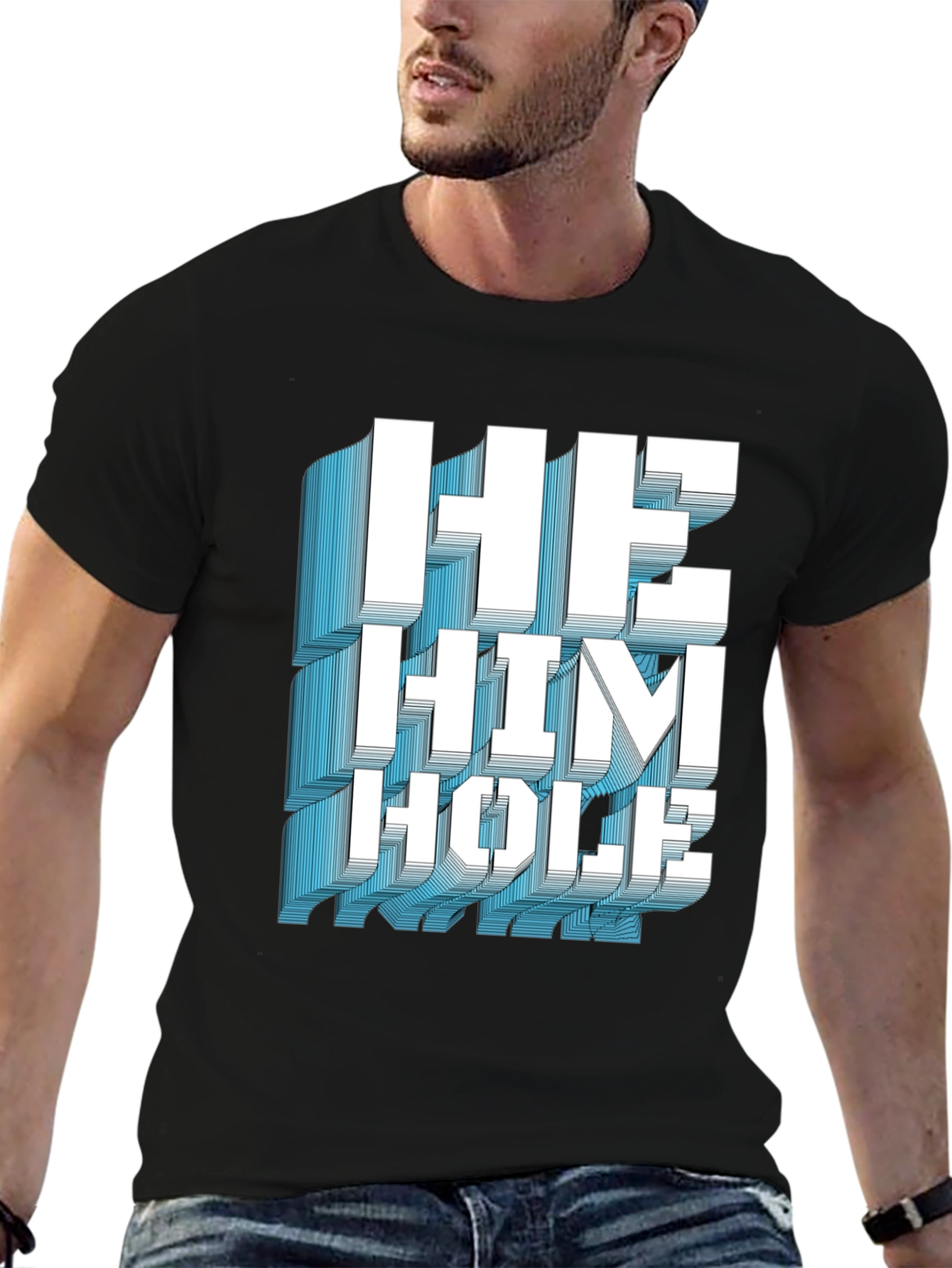 Black He Him Hole Graphic T-Shirt view 6