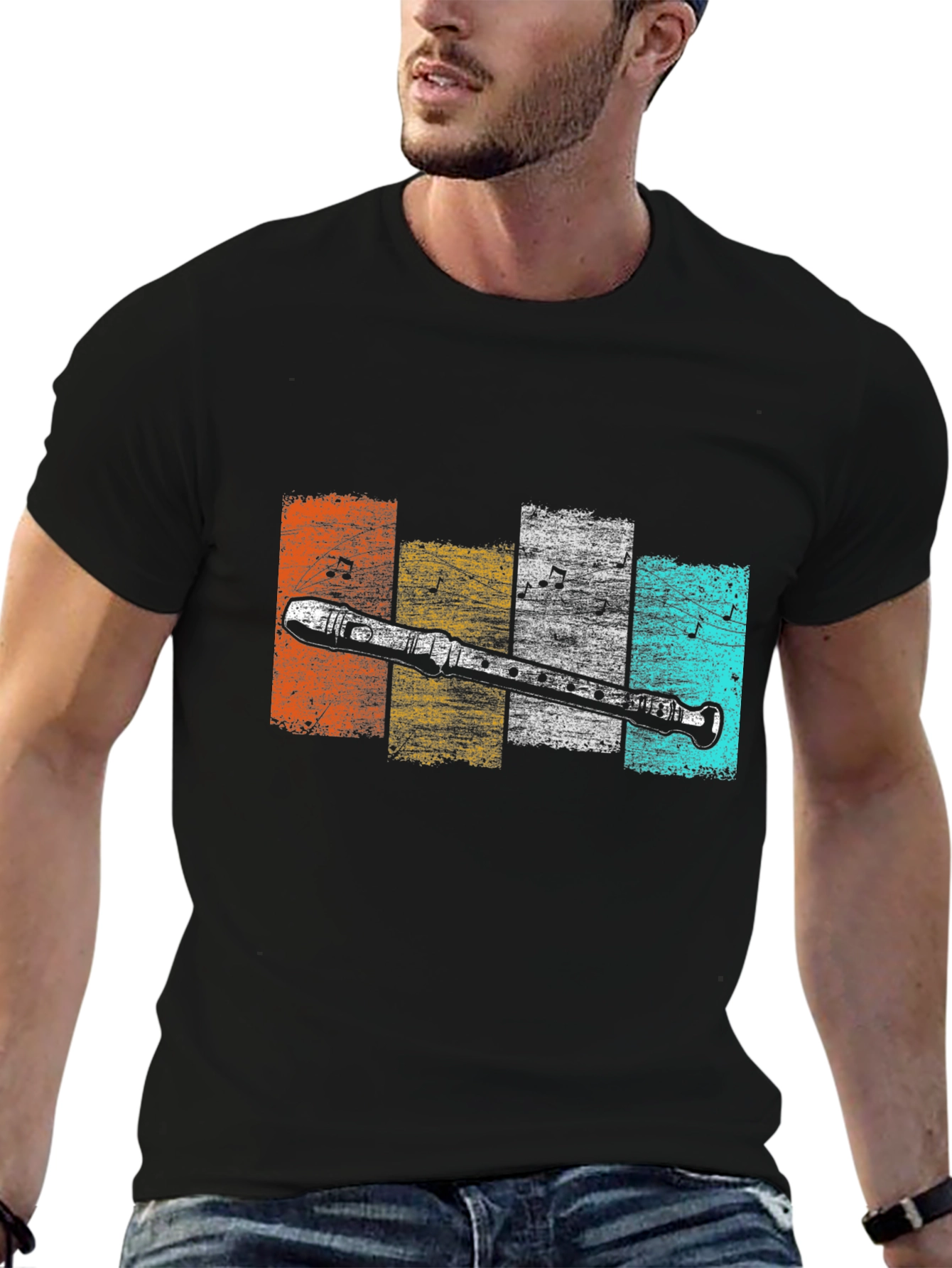 Black Retro Recorder T-Shirt - Musical Instrument Tee view 6