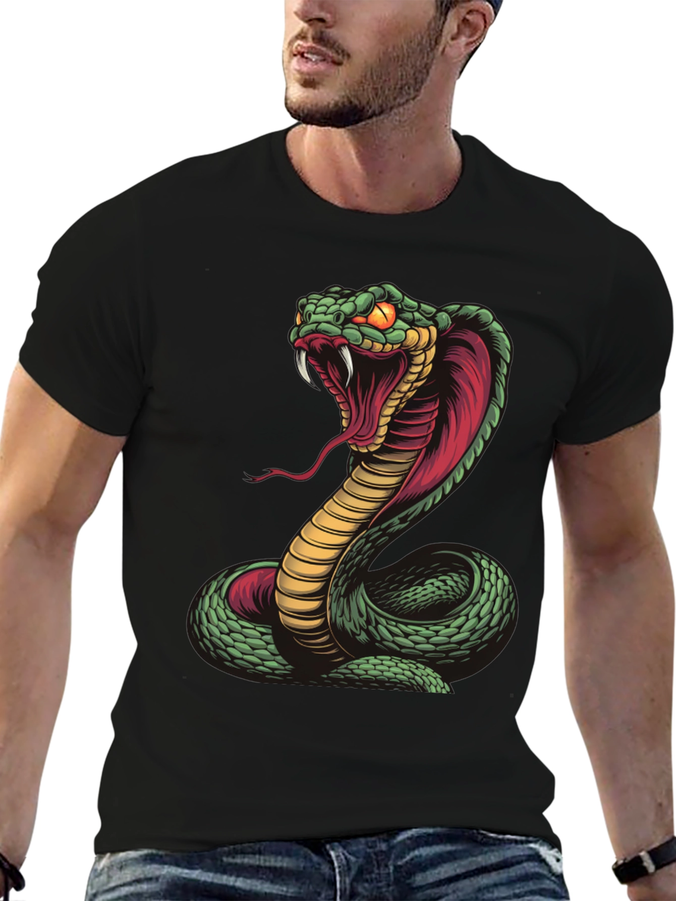 Black Cobra Snake Graphic Tee - Fierce Serpent Design view 6