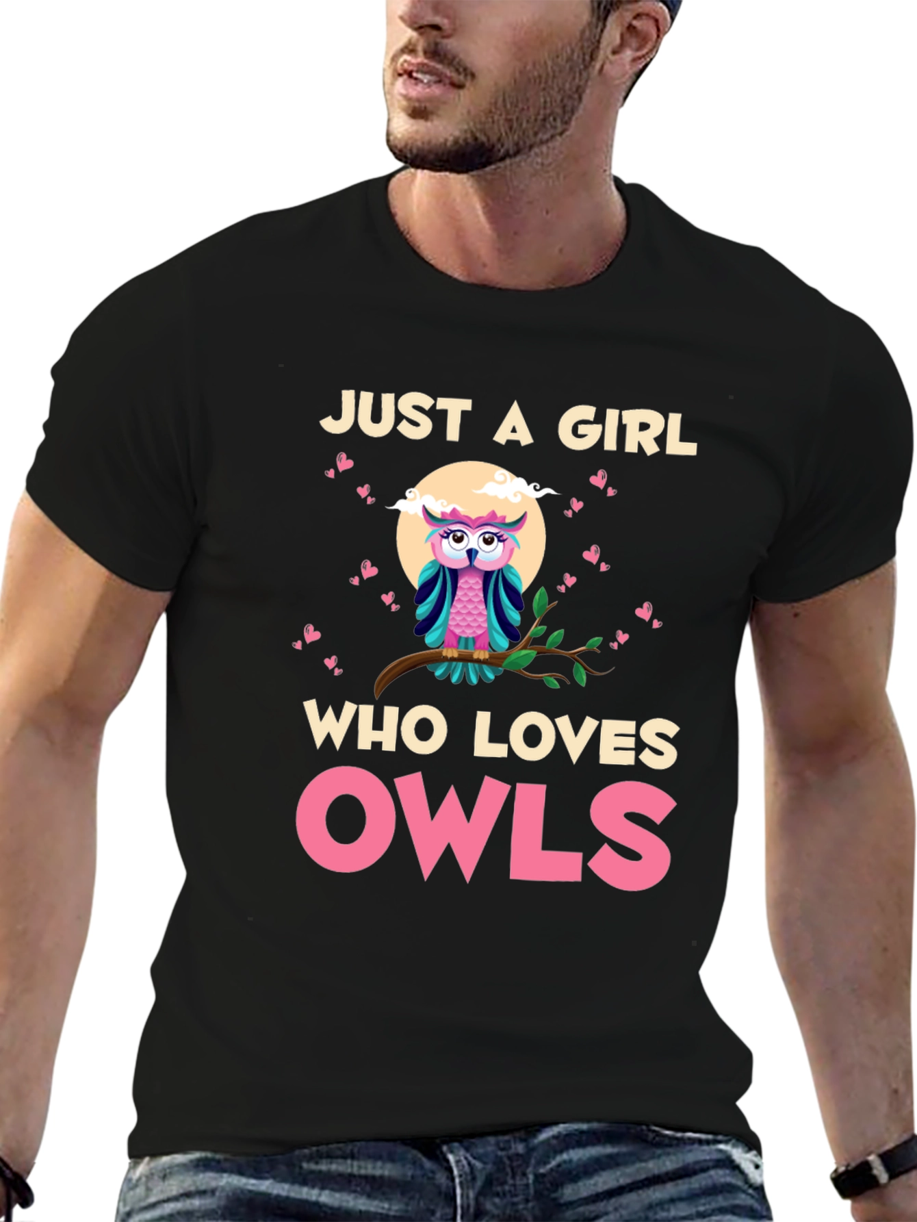 Black Just a Girl Who Loves Owls T-Shirt view 6