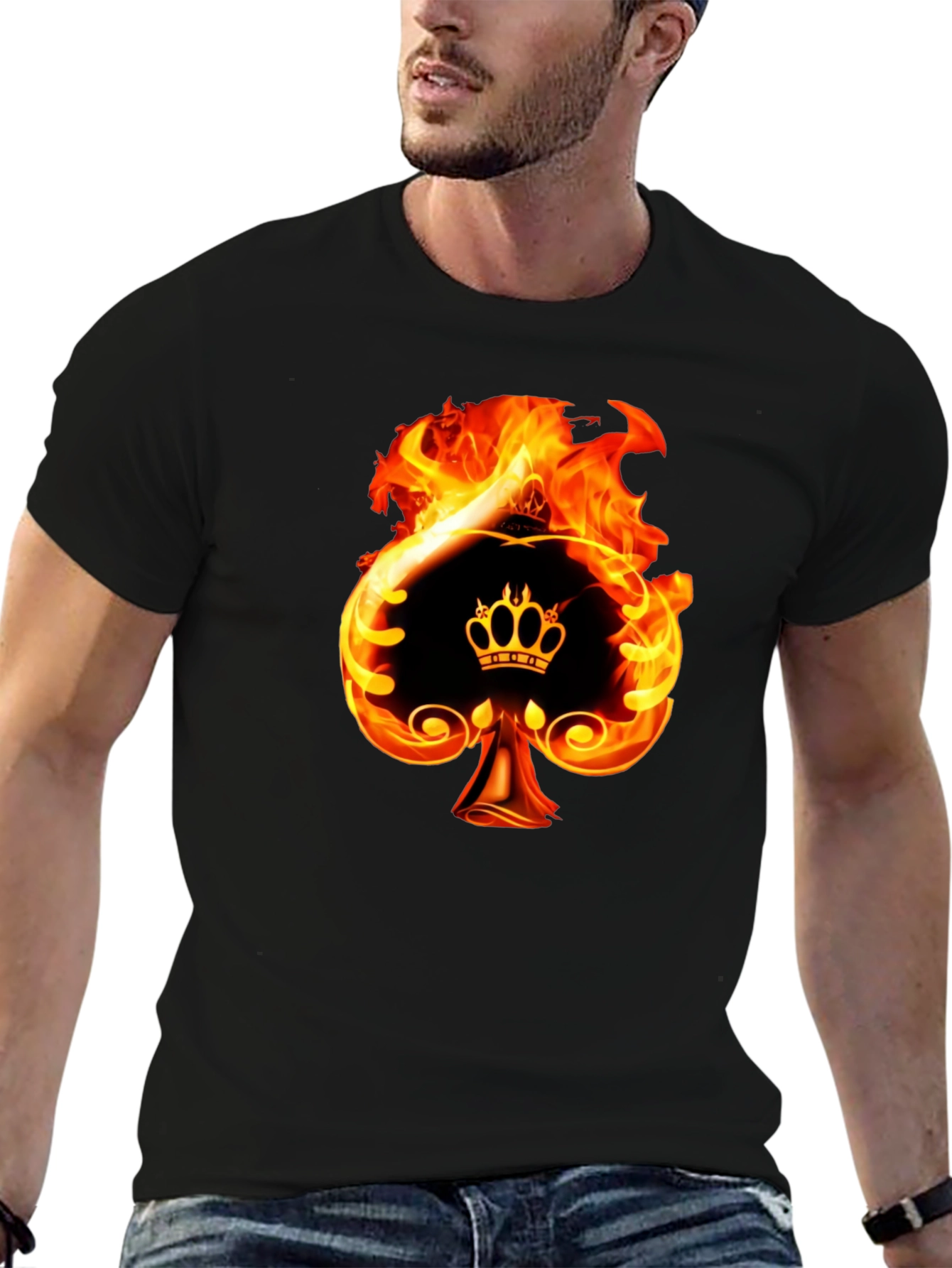 Black Fiery Spade King Graphic Tee view 6