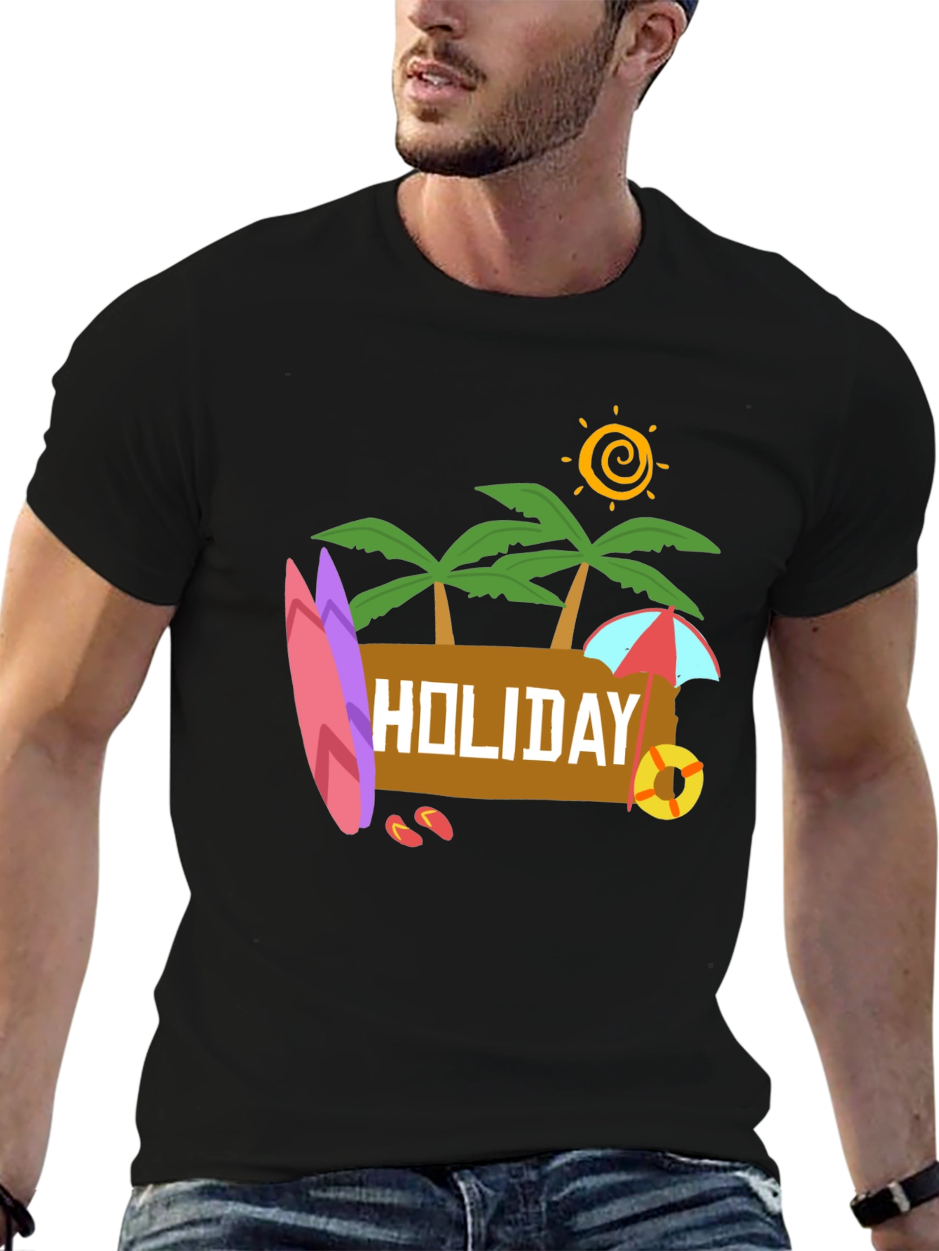 Black Holiday Beach T-Shirt - Black Cotton Tee view 6