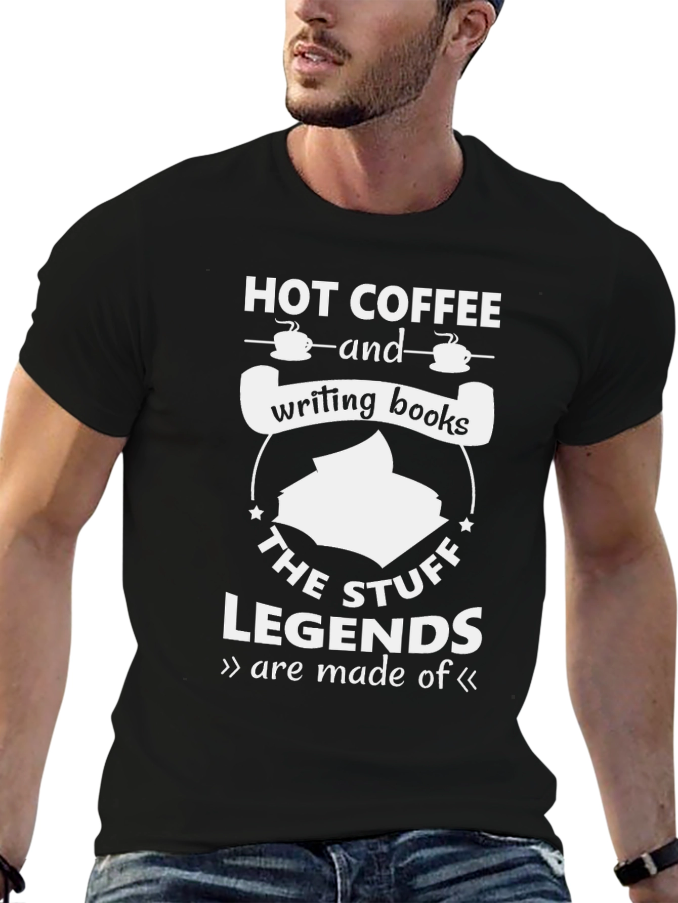 Black Hot Coffee & Writing Books T-Shirt - Legends are Made of This view 6