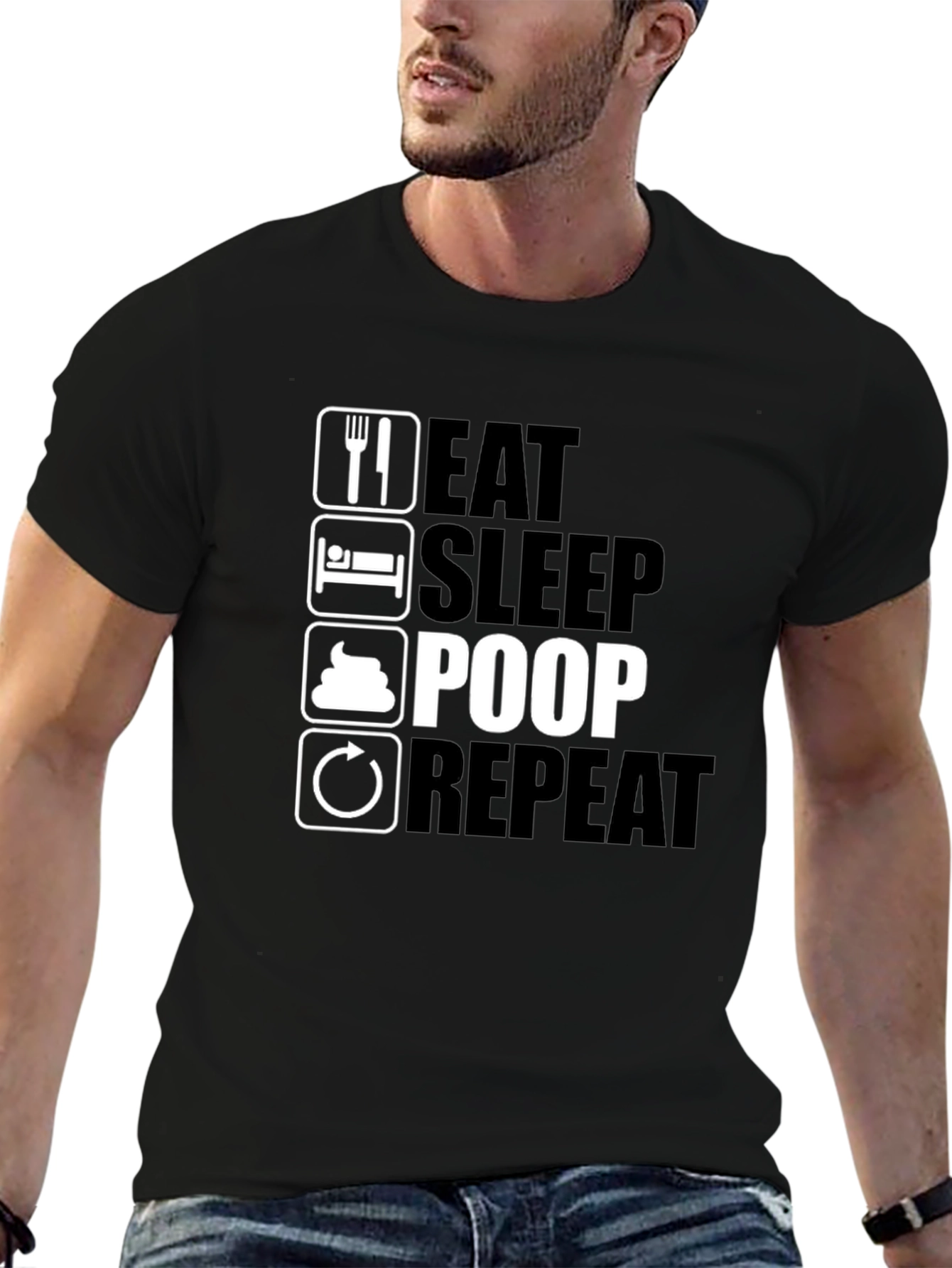 Black Eat Sleep Poop Repeat Black T-Shirt view 6