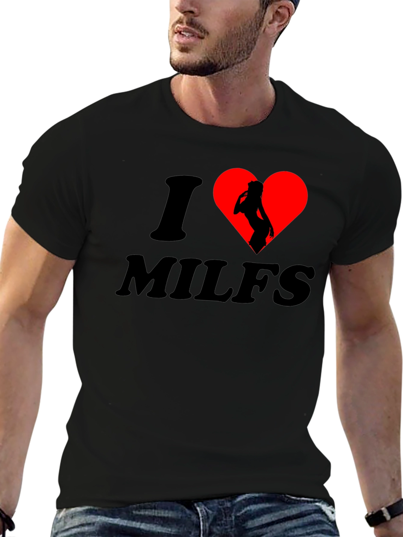 Black I Heart MILFS T-Shirt: Bold Graphic Tee for Confident Individuals view 6
