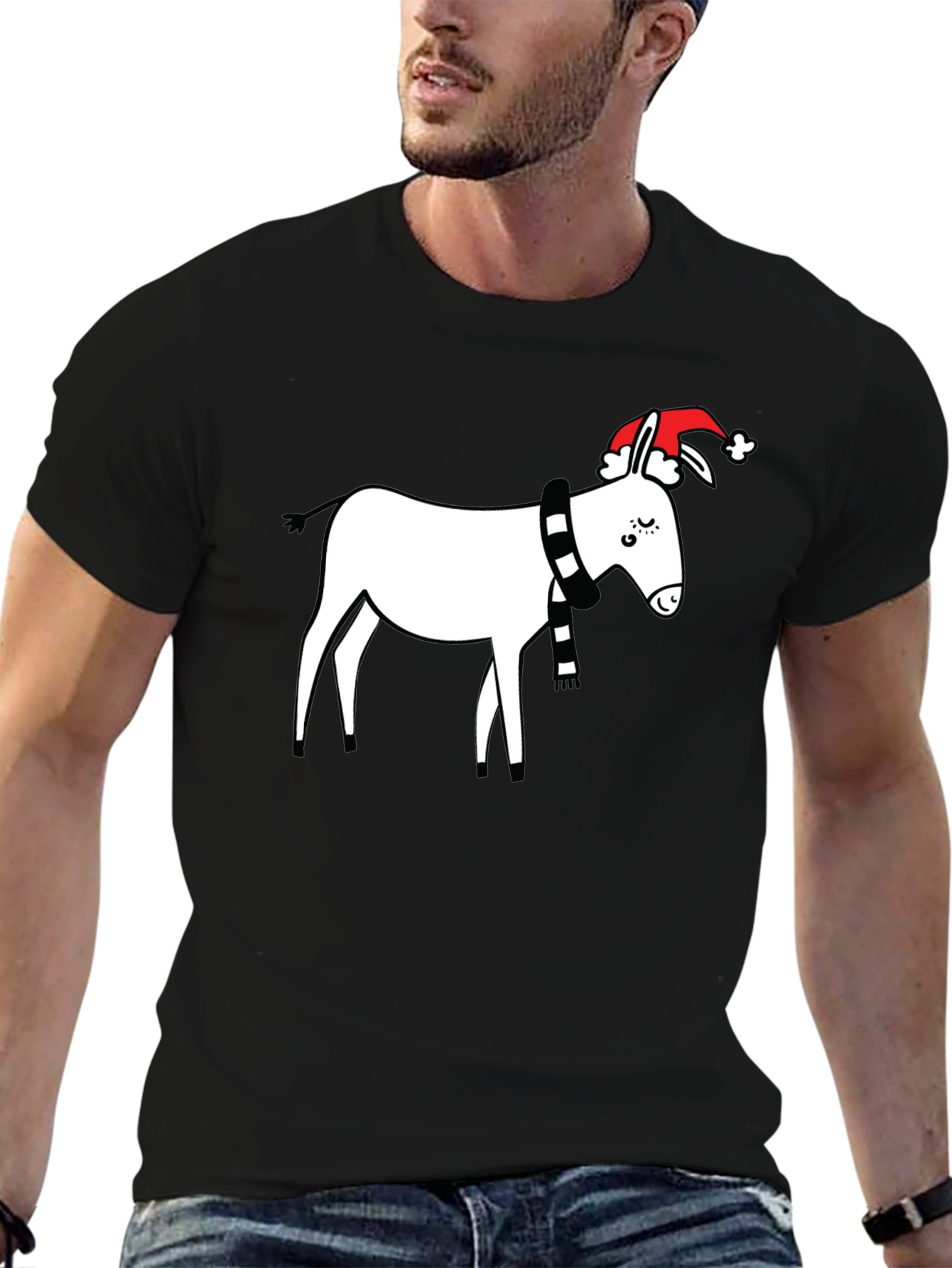 Black Festive Donkey T-Shirt - Holiday Humor view 6